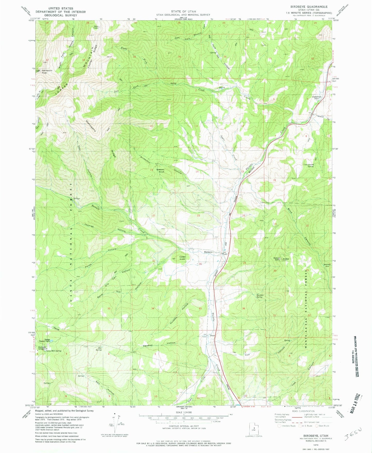 Classic USGS Birdseye Utah 7.5'x7.5' Topo Map Image