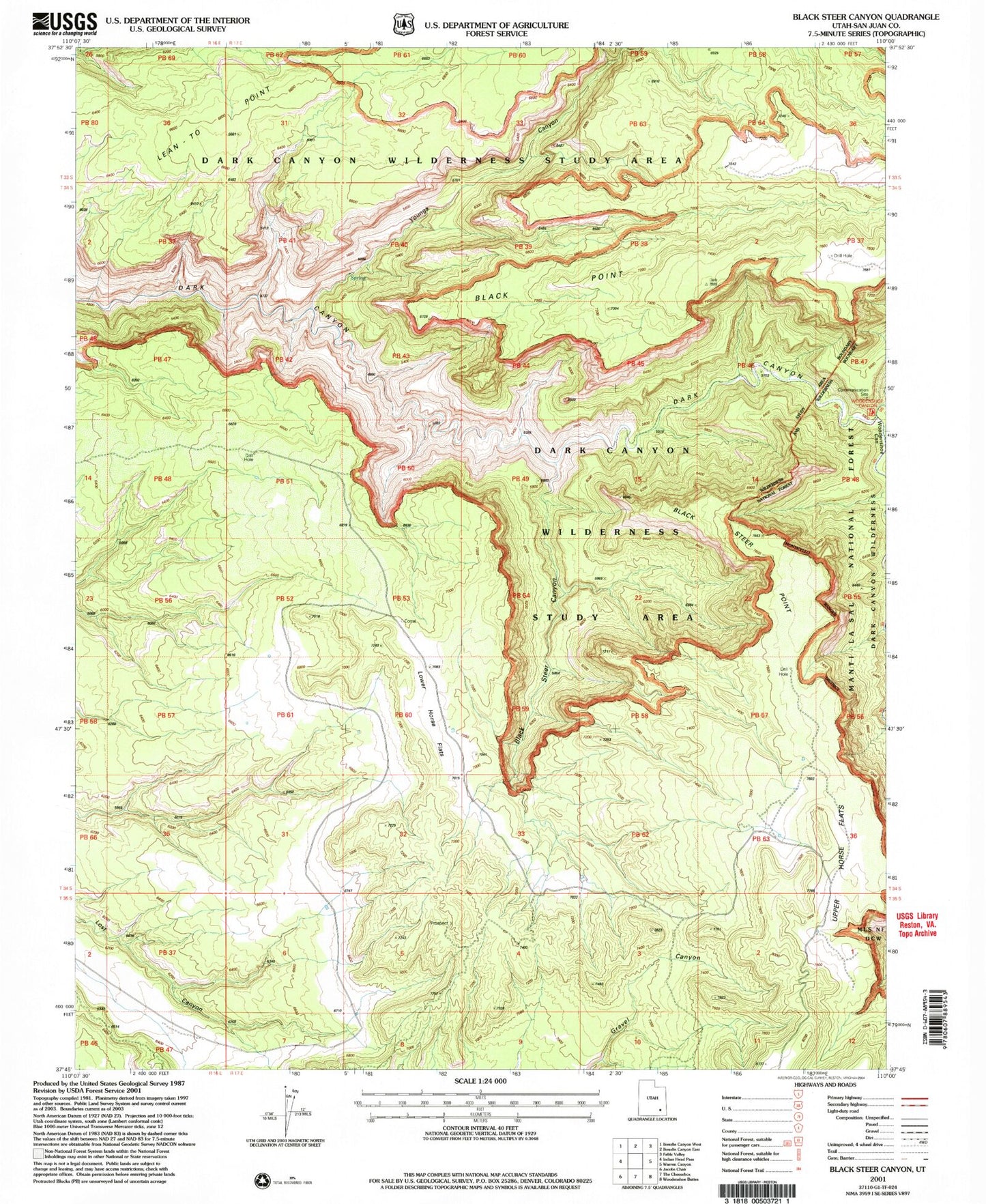Classic USGS Black Steer Canyon Utah 7.5'x7.5' Topo Map Image