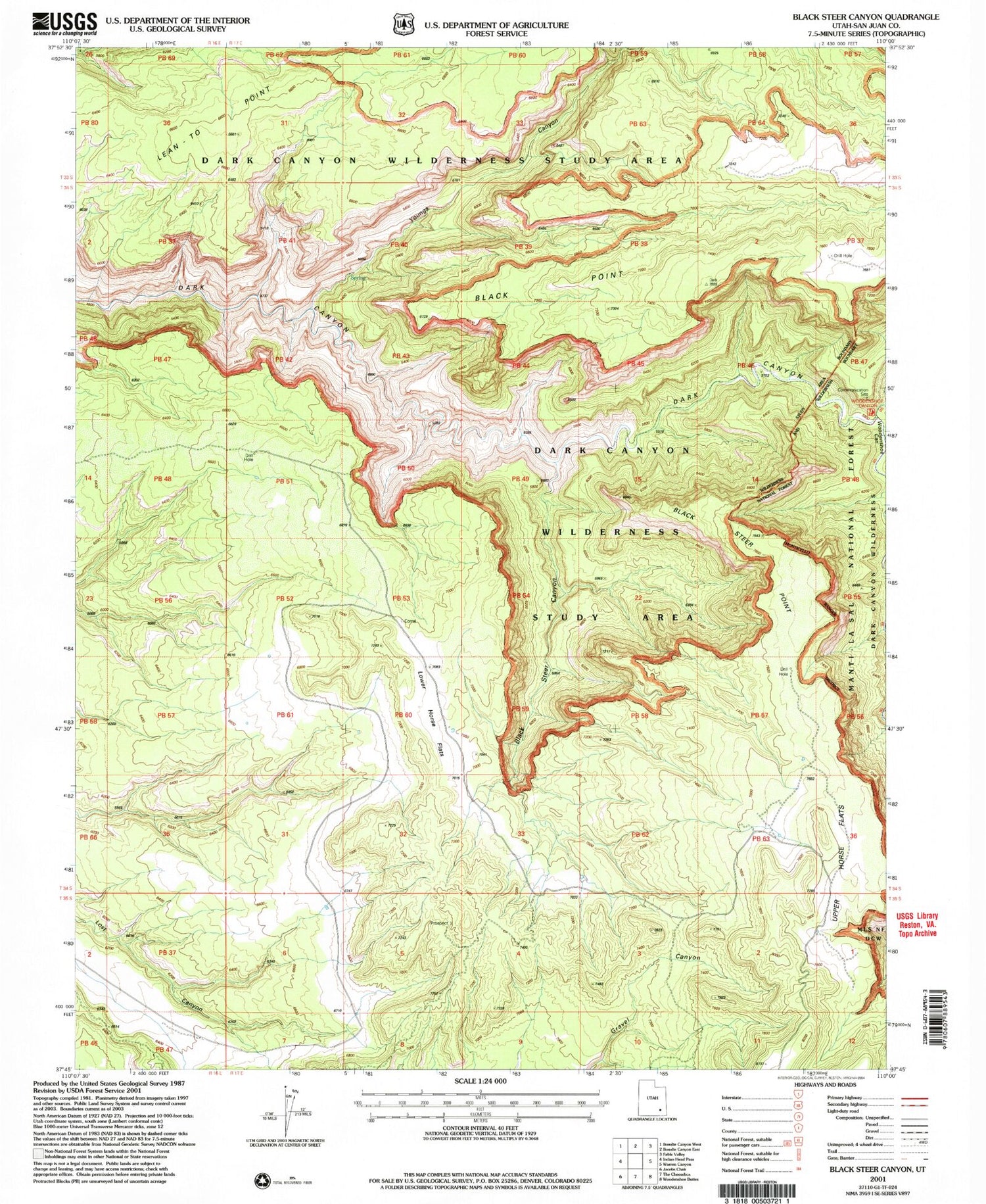 Classic USGS Black Steer Canyon Utah 7.5'x7.5' Topo Map Image