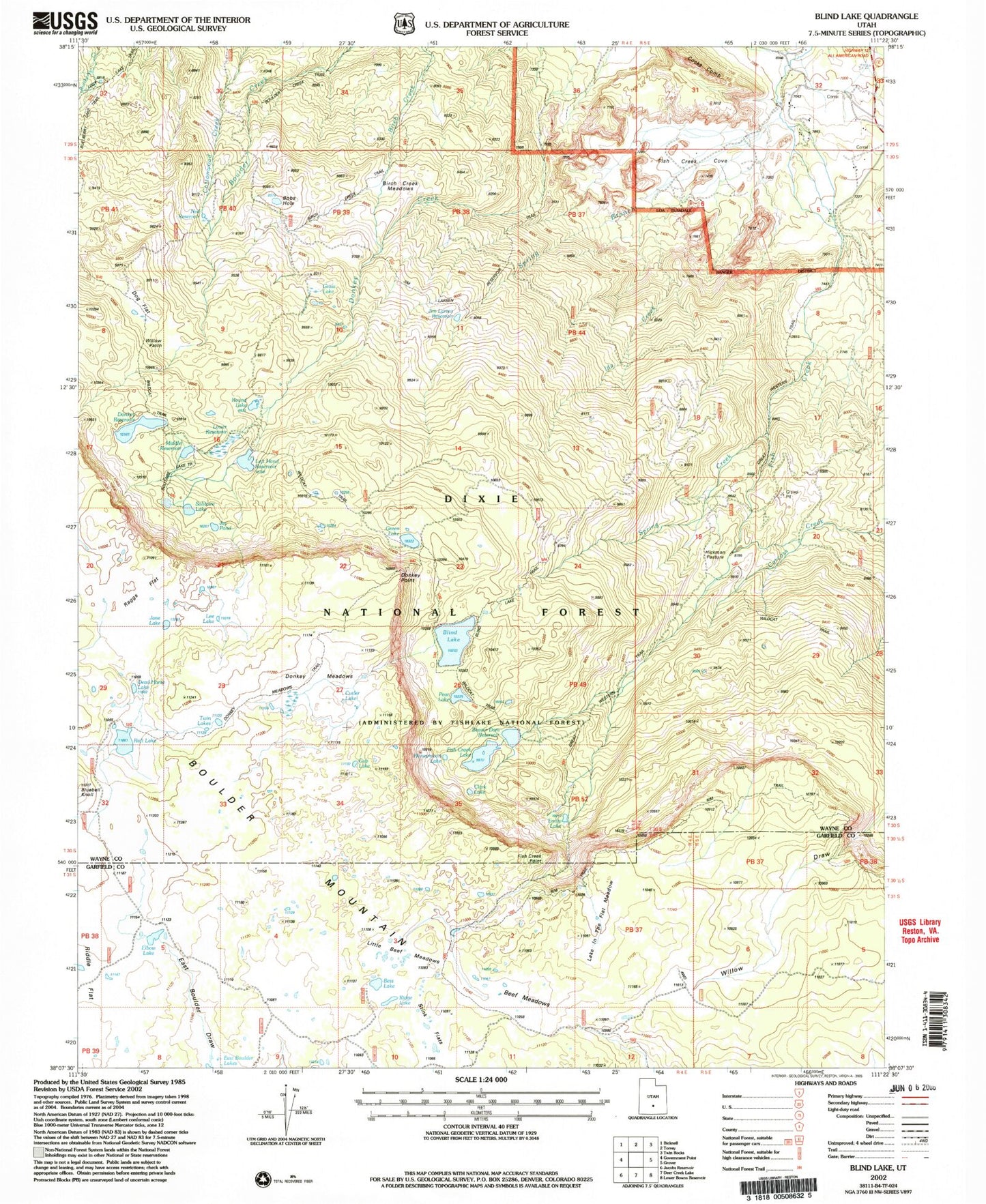 Classic USGS Blind Lake Utah 7.5'x7.5' Topo Map Image