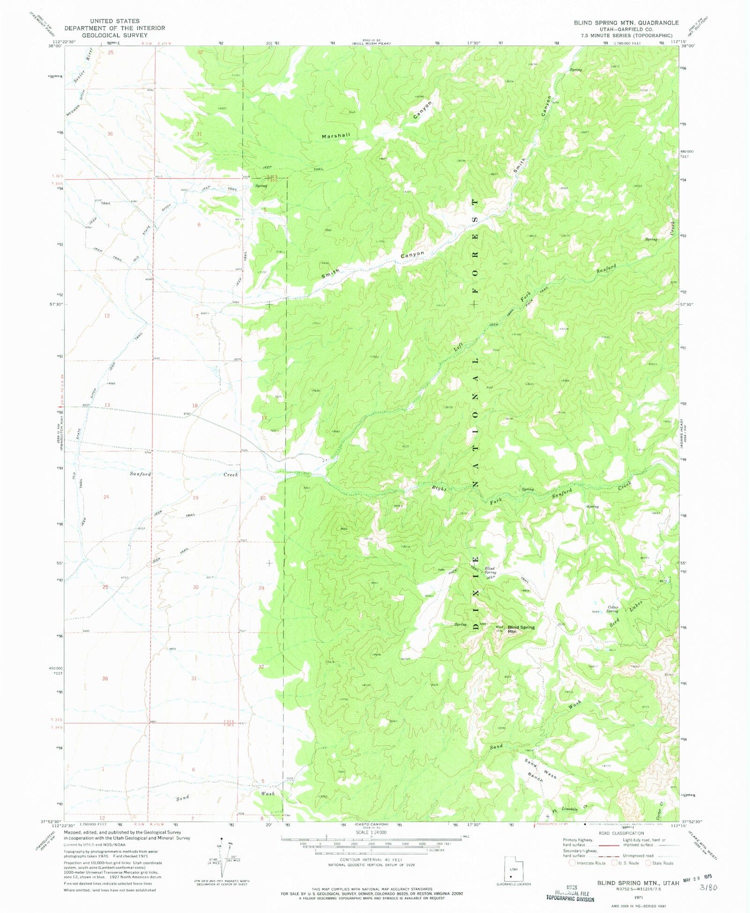 Classic USGS Blind Spring Mountain Utah 7.5'x7.5' Topo Map Image