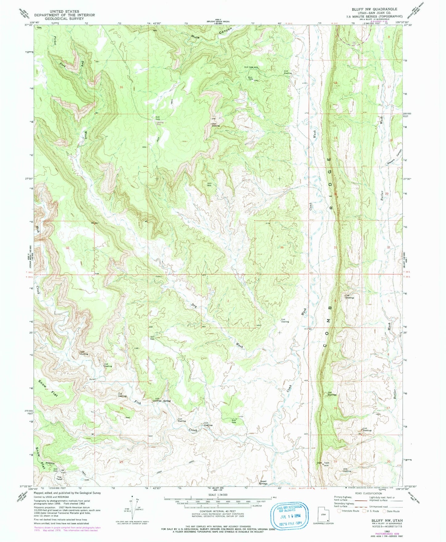 Classic USGS Bluff NW Utah 7.5'x7.5' Topo Map Image