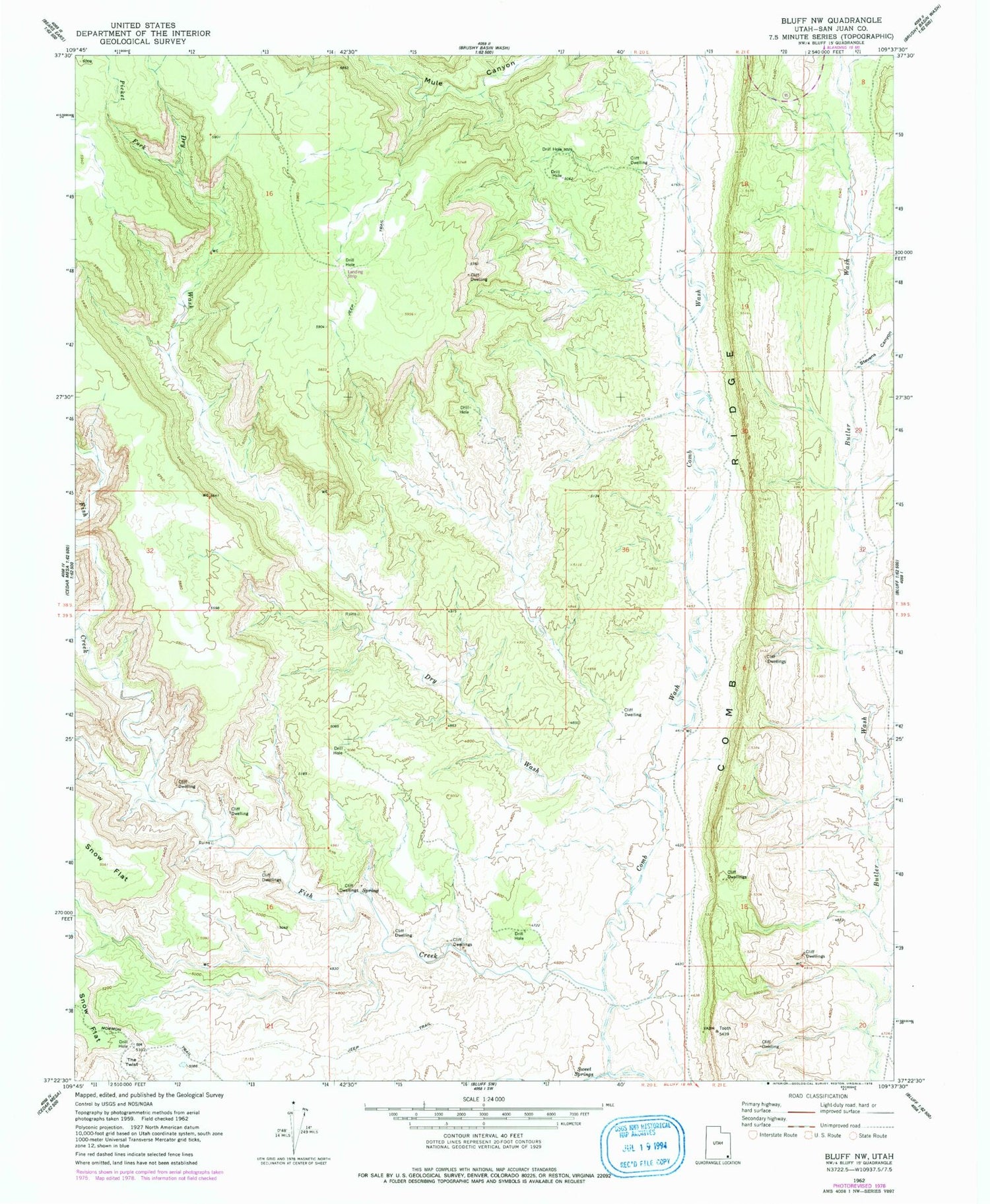 Classic USGS Bluff NW Utah 7.5'x7.5' Topo Map Image
