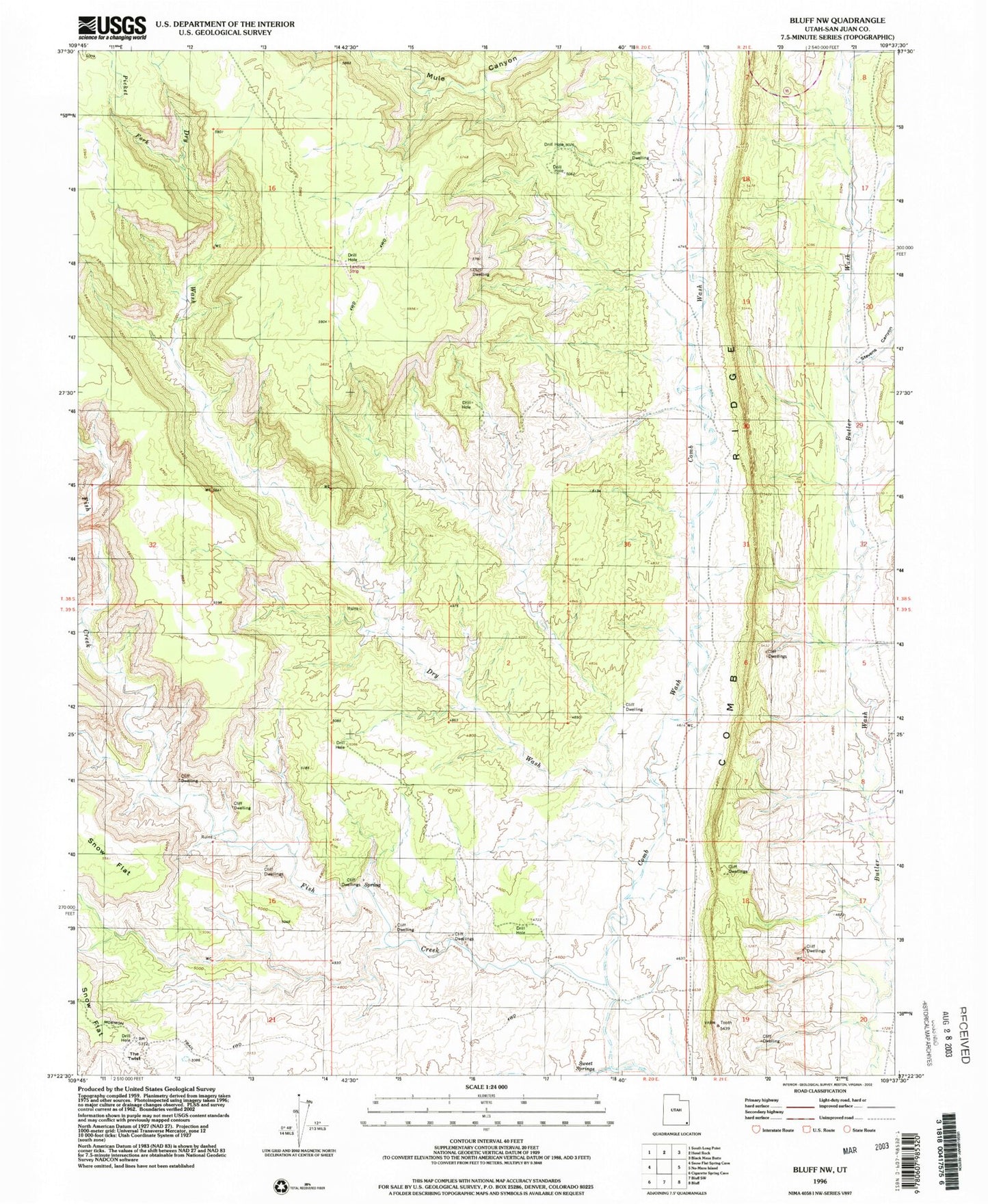 Classic USGS Bluff NW Utah 7.5'x7.5' Topo Map Image