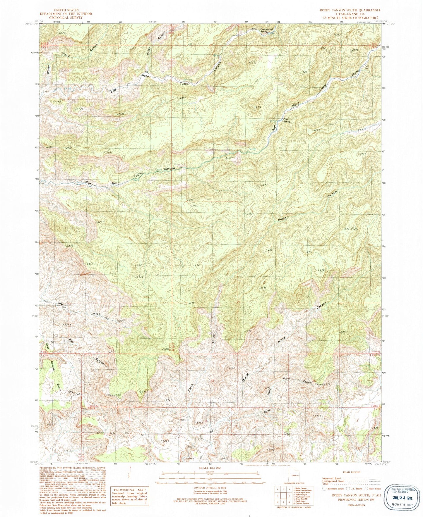 Classic USGS Bobby Canyon South Utah 7.5'x7.5' Topo Map Image