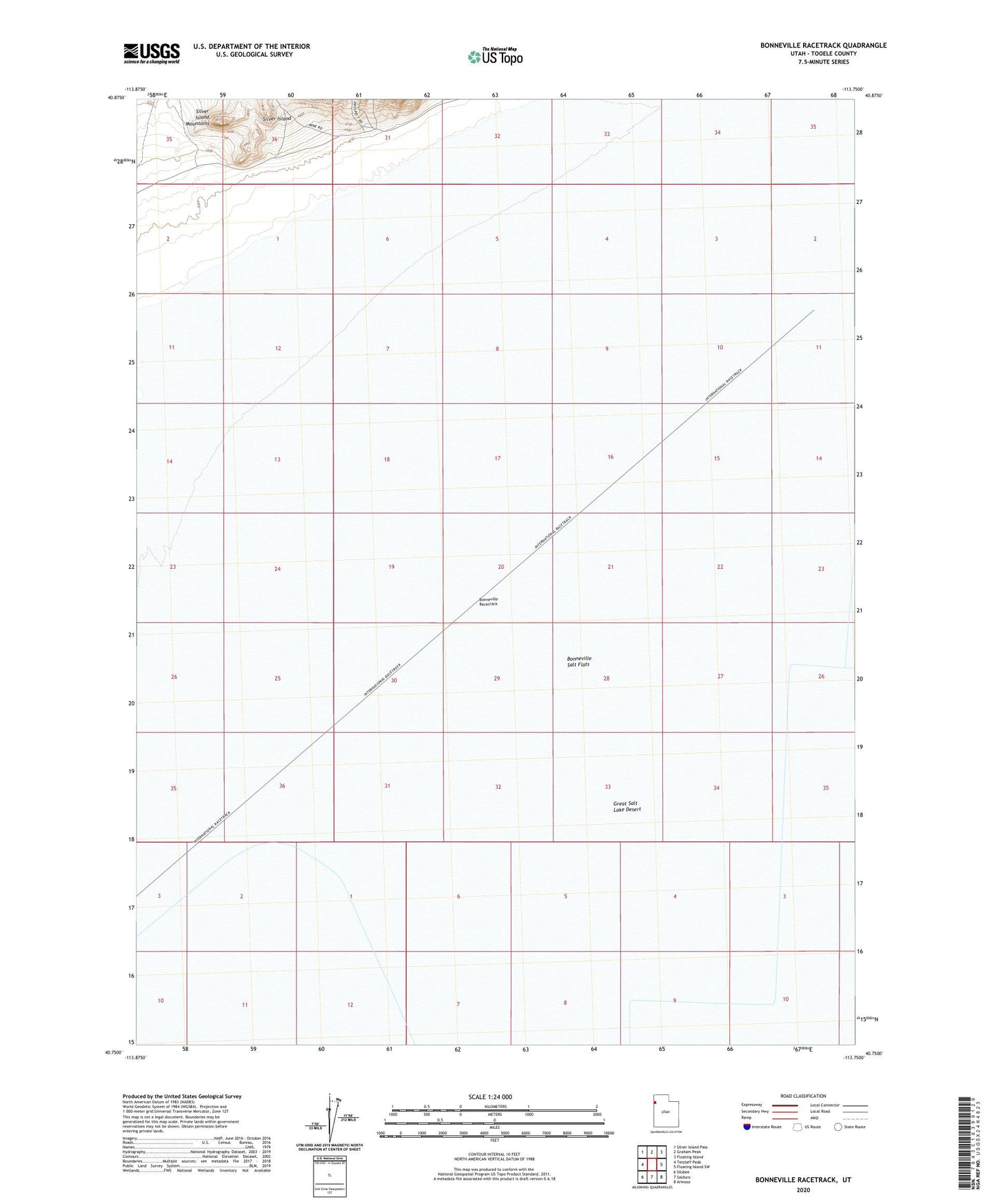 Bonneville Racetrack Utah US Topo Map Image