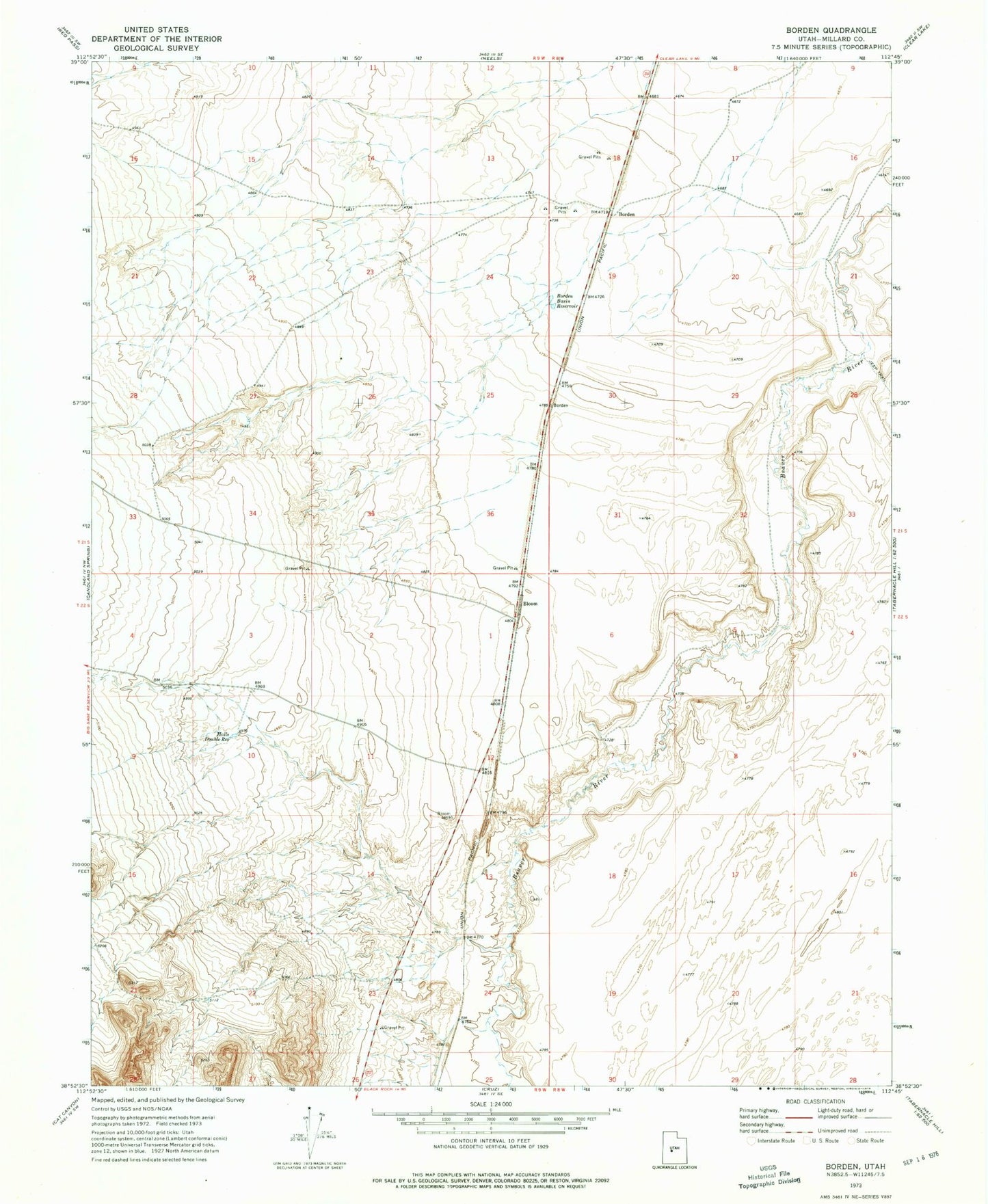 Classic USGS Borden Utah 7.5'x7.5' Topo Map Image