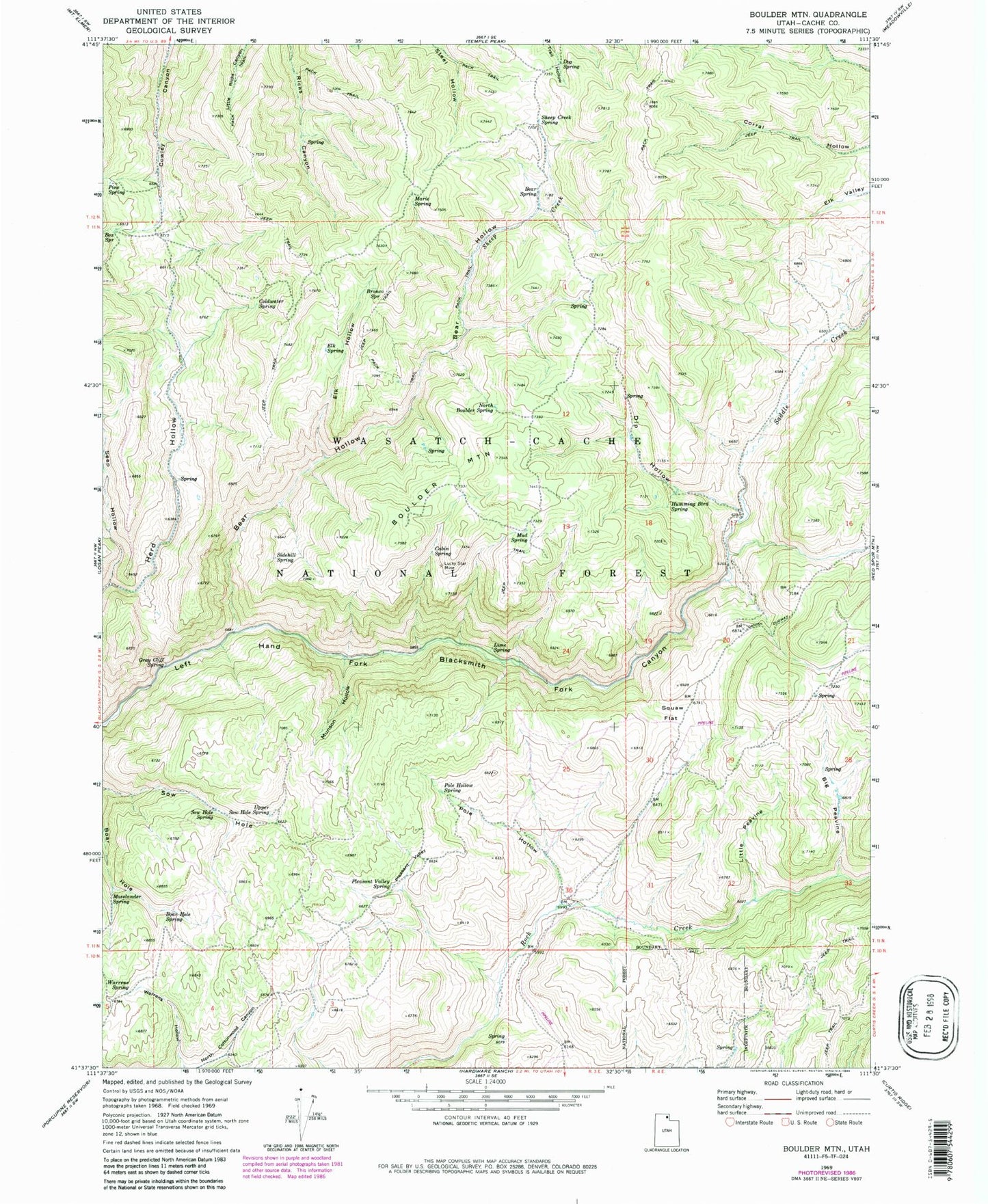 Classic USGS Boulder Mountain Utah 7.5'x7.5' Topo Map Image