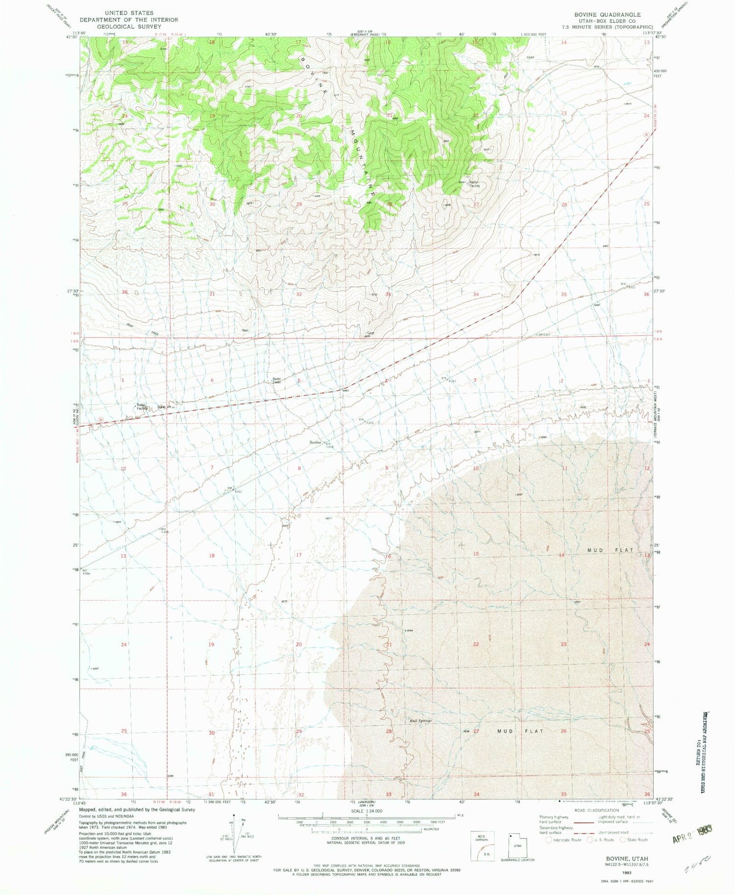 Classic USGS Bovine Utah 7.5'x7.5' Topo Map Image