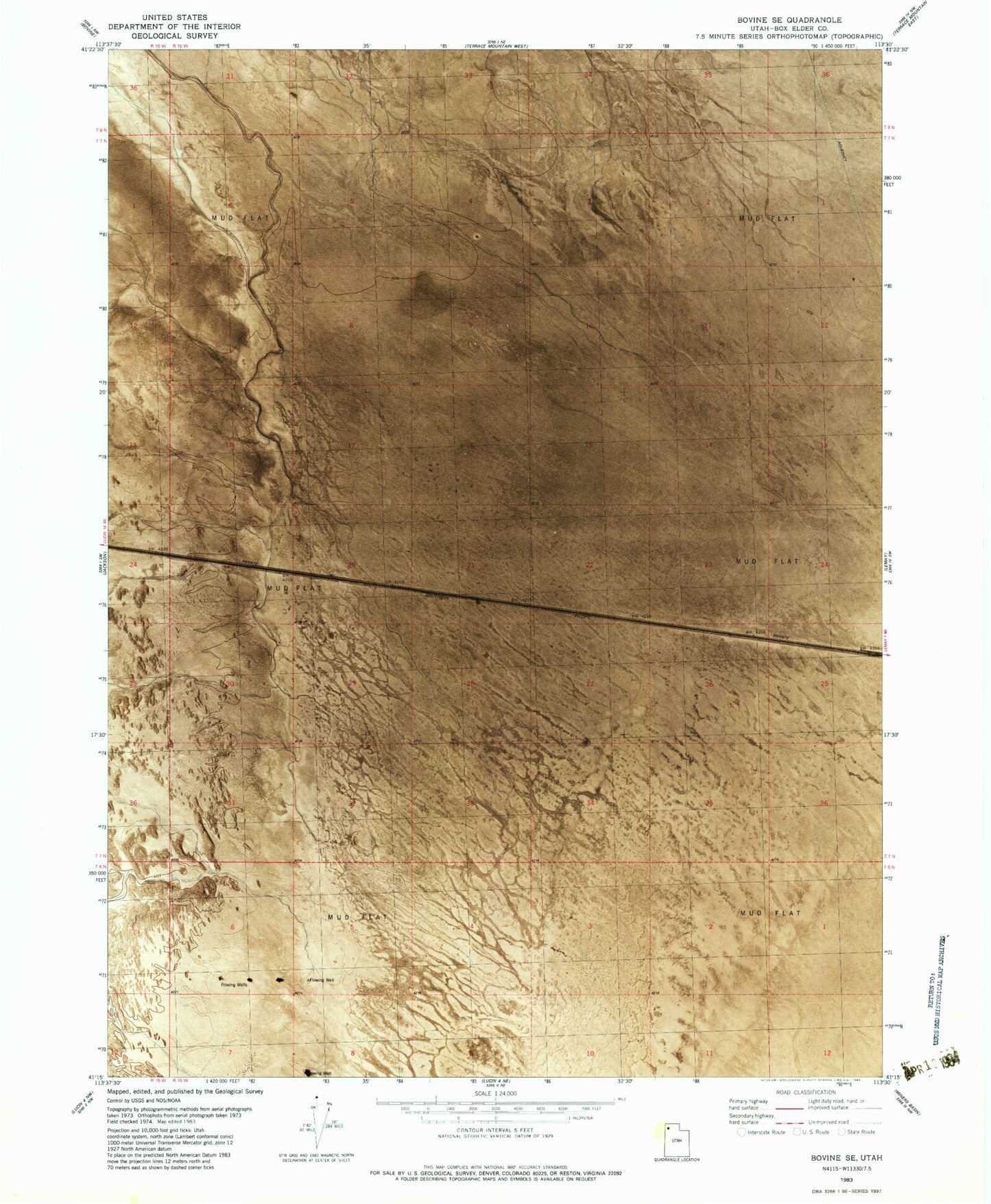 Classic USGS Bovine SE Utah 7.5'x7.5' Topo Map Image