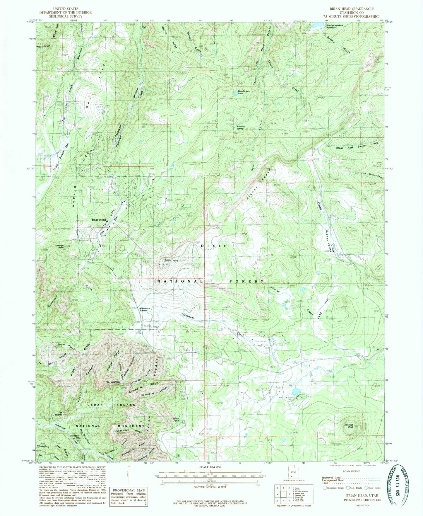 Classic USGS Brian Head Utah 7.5'x7.5' Topo Map Image