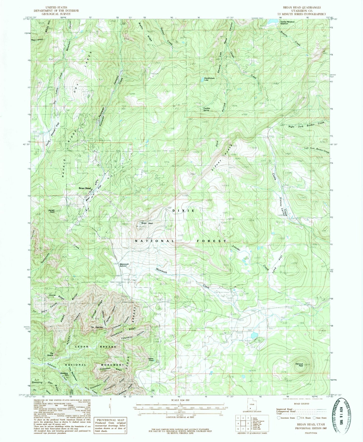 Classic USGS Brian Head Utah 7.5'x7.5' Topo Map Image