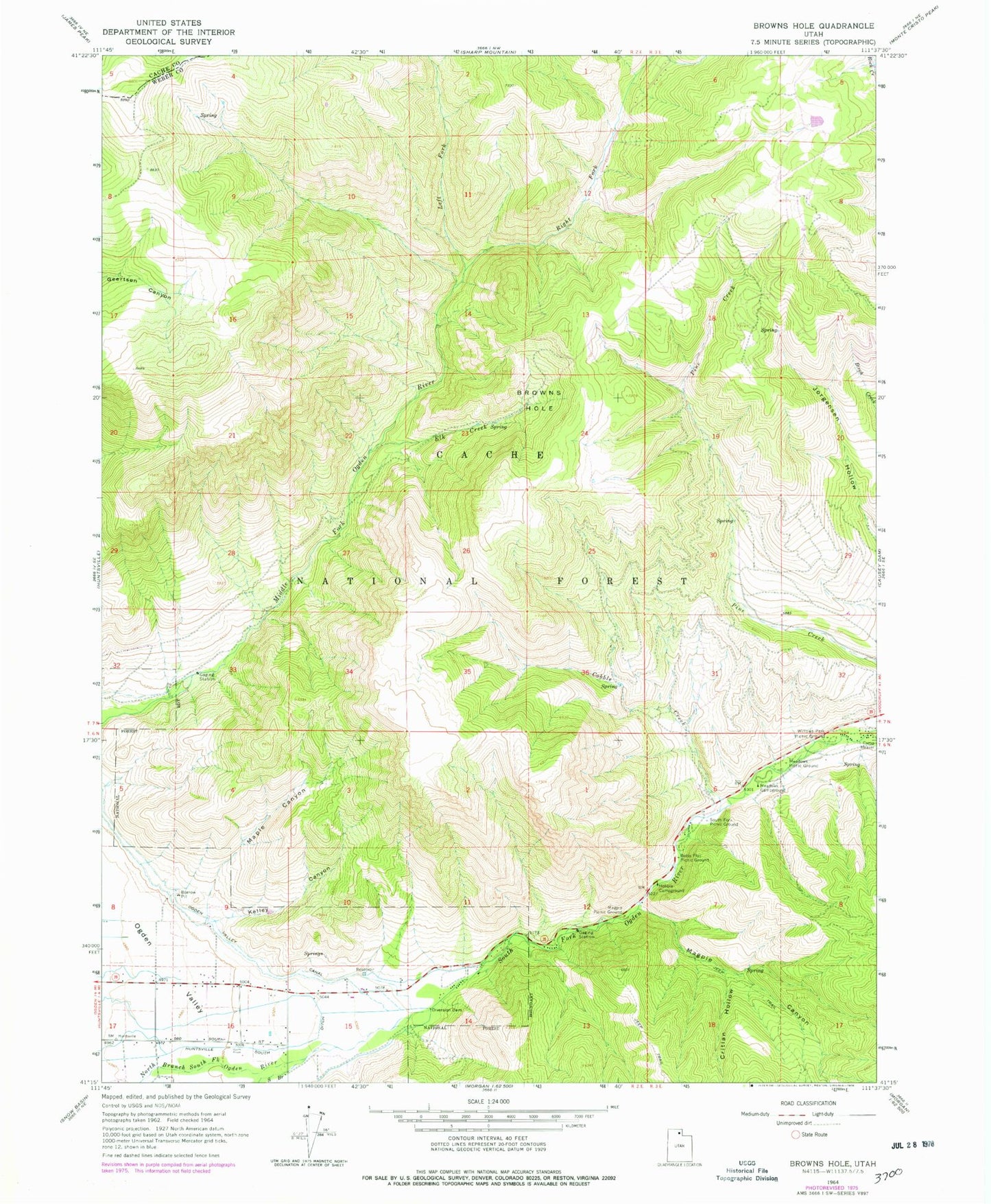 Classic USGS Browns Hole Utah 7.5'x7.5' Topo Map Image