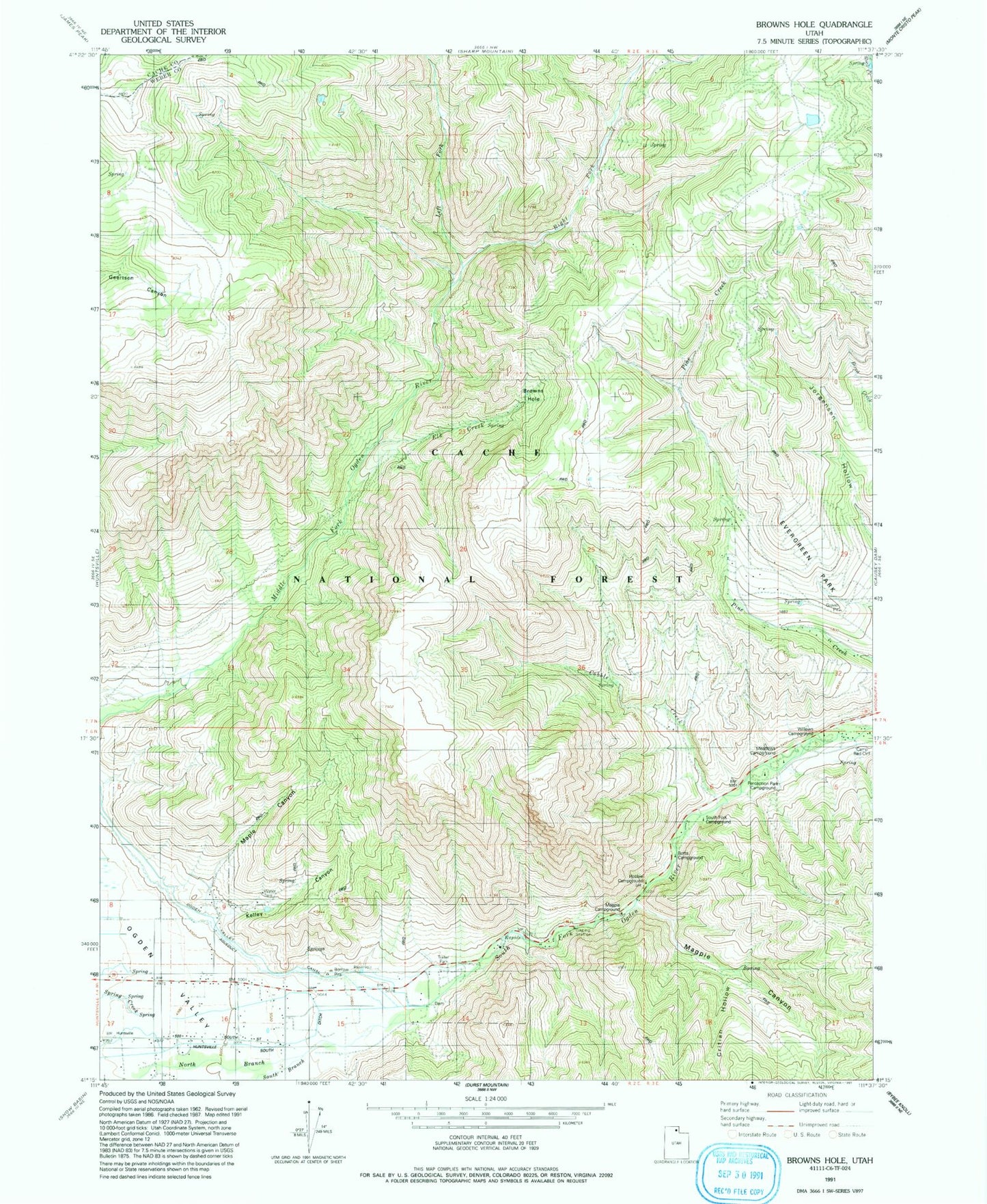 Classic USGS Browns Hole Utah 7.5'x7.5' Topo Map Image