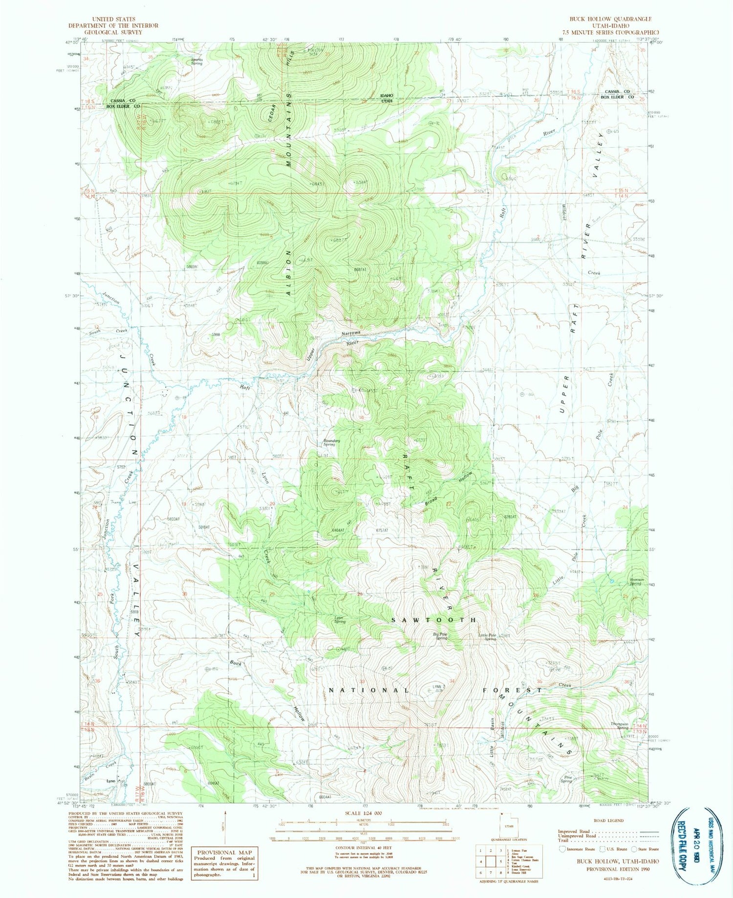Classic USGS Buck Hollow Utah 7.5'x7.5' Topo Map Image