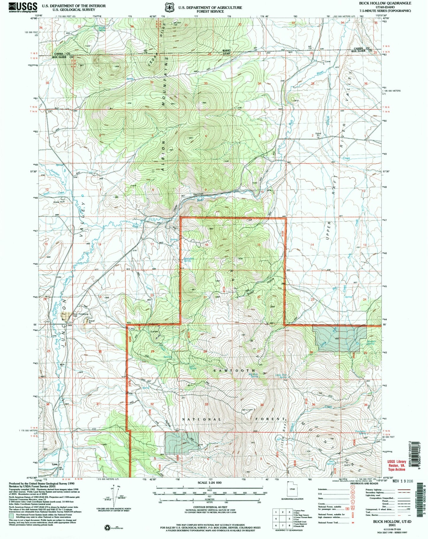 Classic USGS Buck Hollow Utah 7.5'x7.5' Topo Map Image