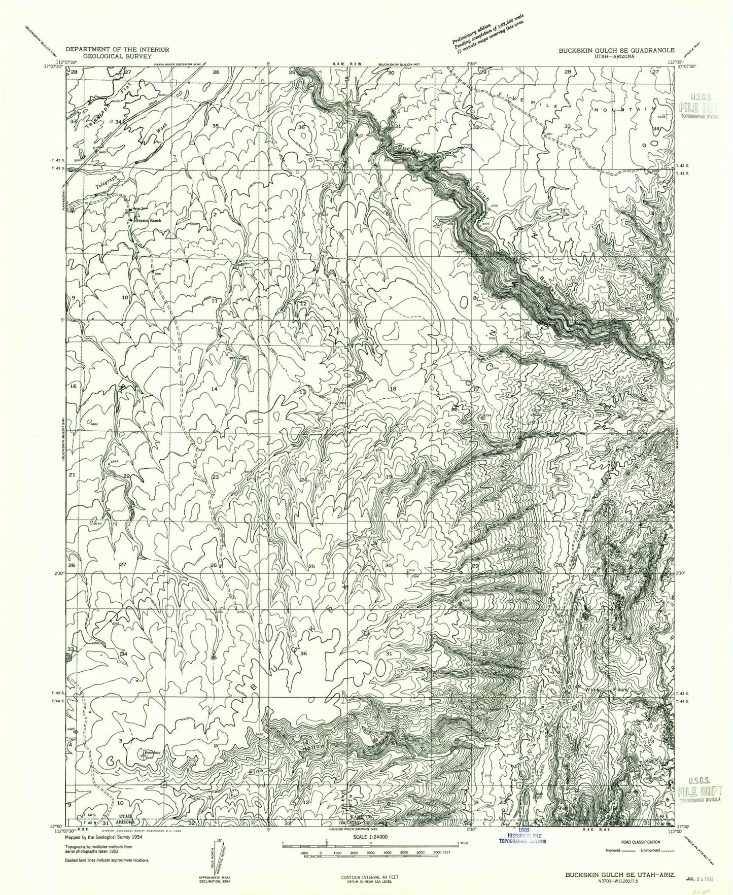 Classic USGS Pine Hollow Canyon Utah 7.5'x7.5' Topo Map Image