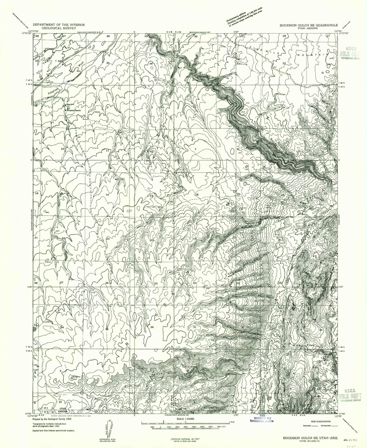 Classic USGS Pine Hollow Canyon Utah 7.5'x7.5' Topo Map Image