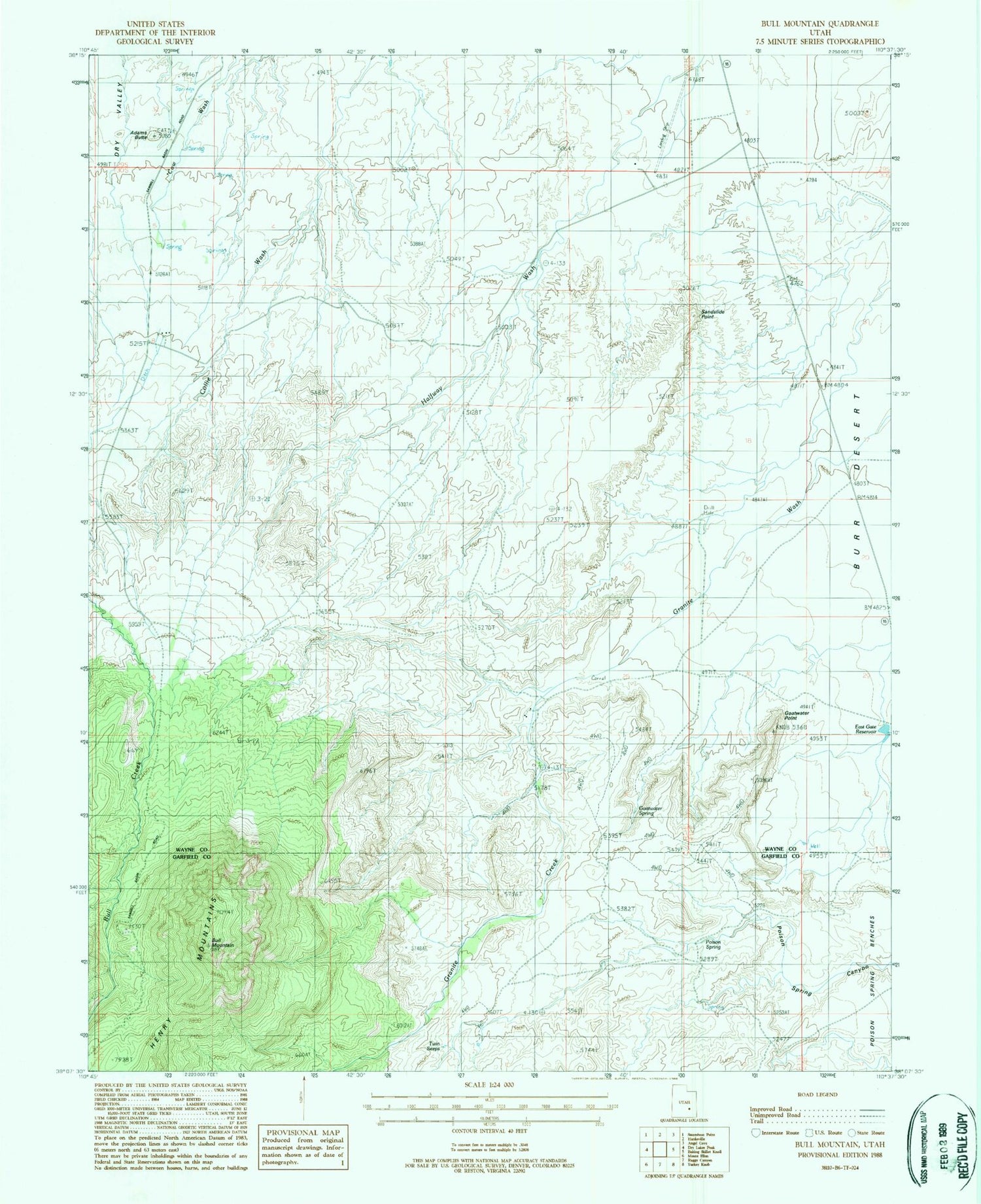 Classic USGS Bull Mountain Utah 7.5'x7.5' Topo Map Image