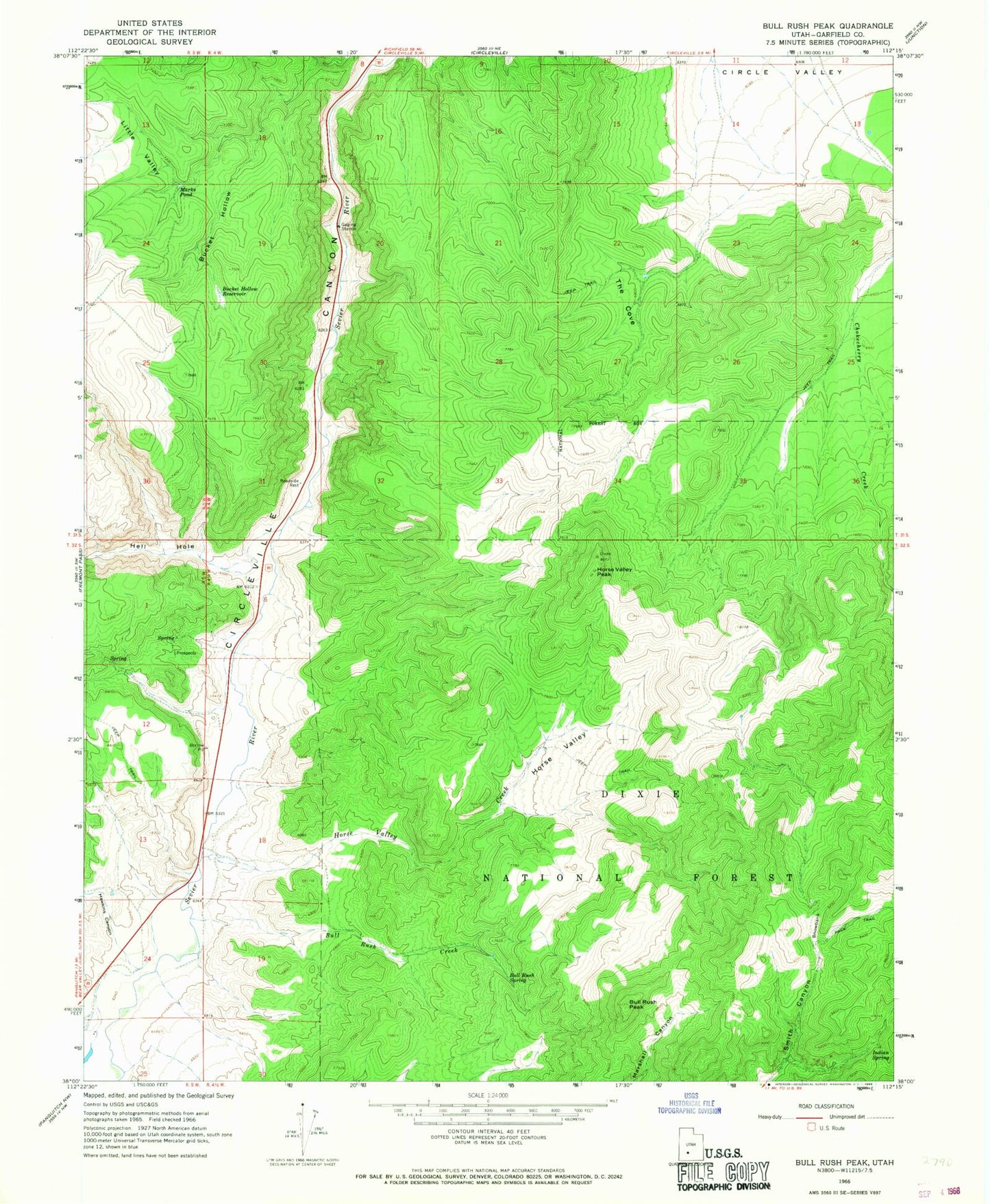 Classic USGS Bull Rush Peak Utah 7.5'x7.5' Topo Map Image