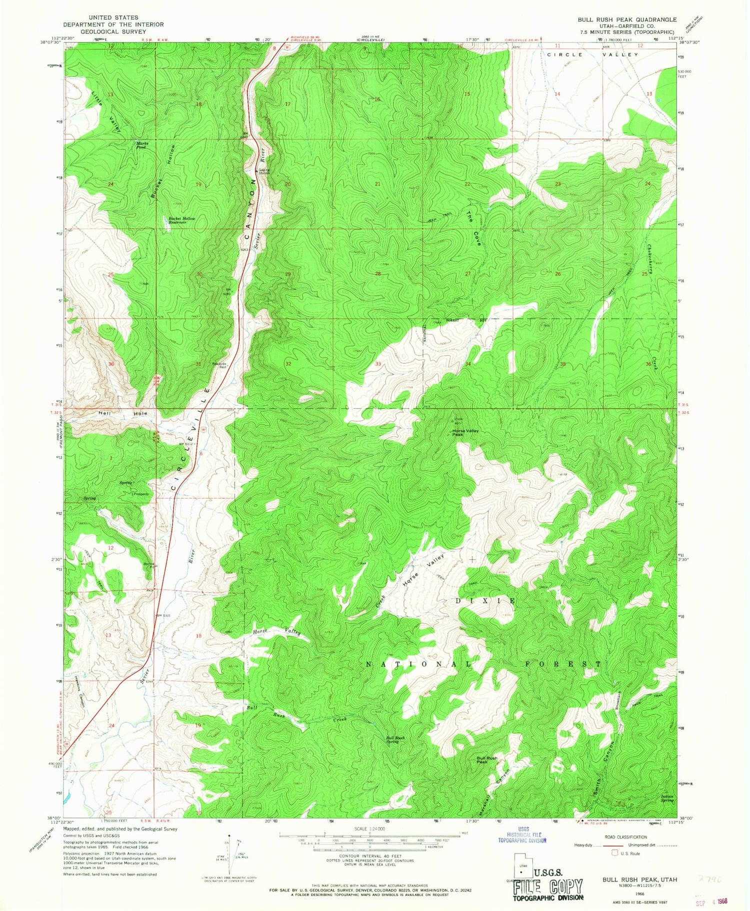 Classic USGS Bull Rush Peak Utah 7.5'x7.5' Topo Map Image