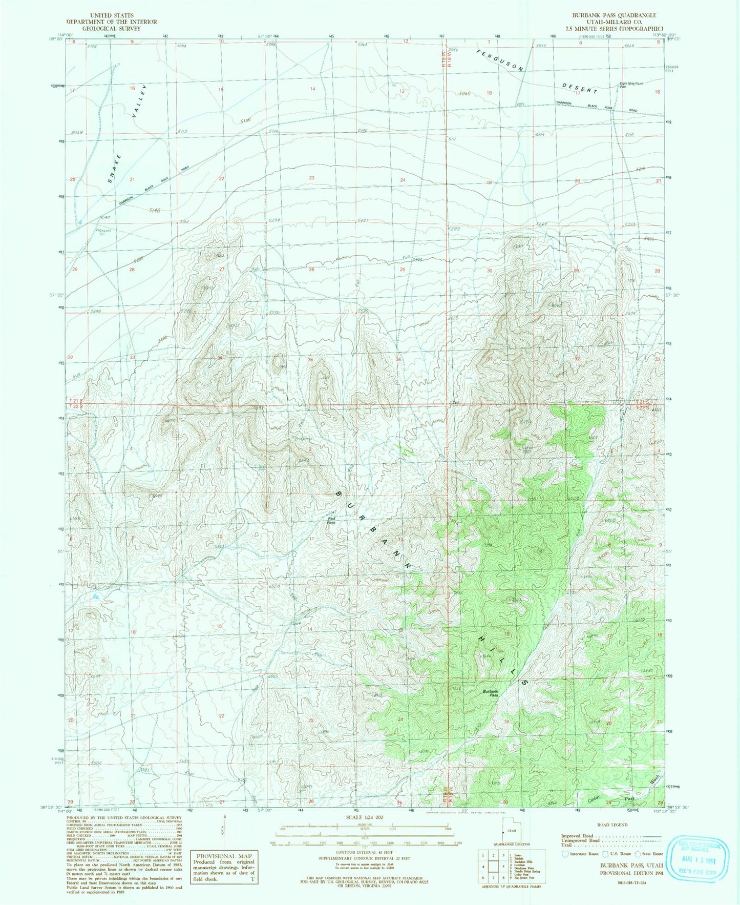Classic USGS Burbank Pass Utah 7.5'x7.5' Topo Map Image