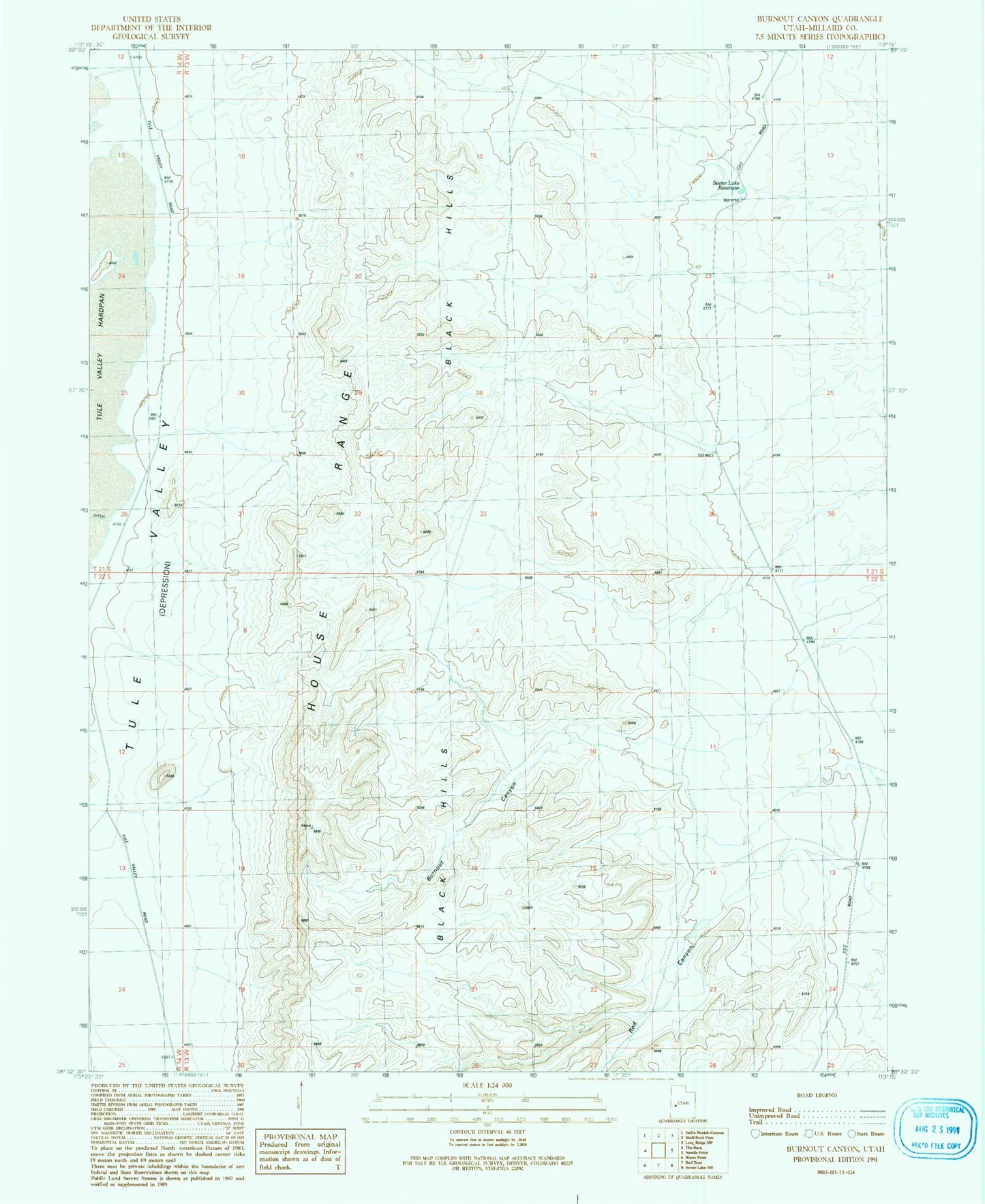 Classic USGS Burnout Canyon Utah 7.5'x7.5' Topo Map Image
