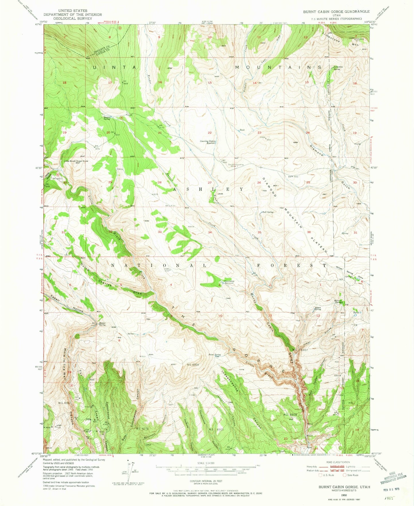 Classic USGS Burnt Cabin Gorge Utah 7.5'x7.5' Topo Map Image