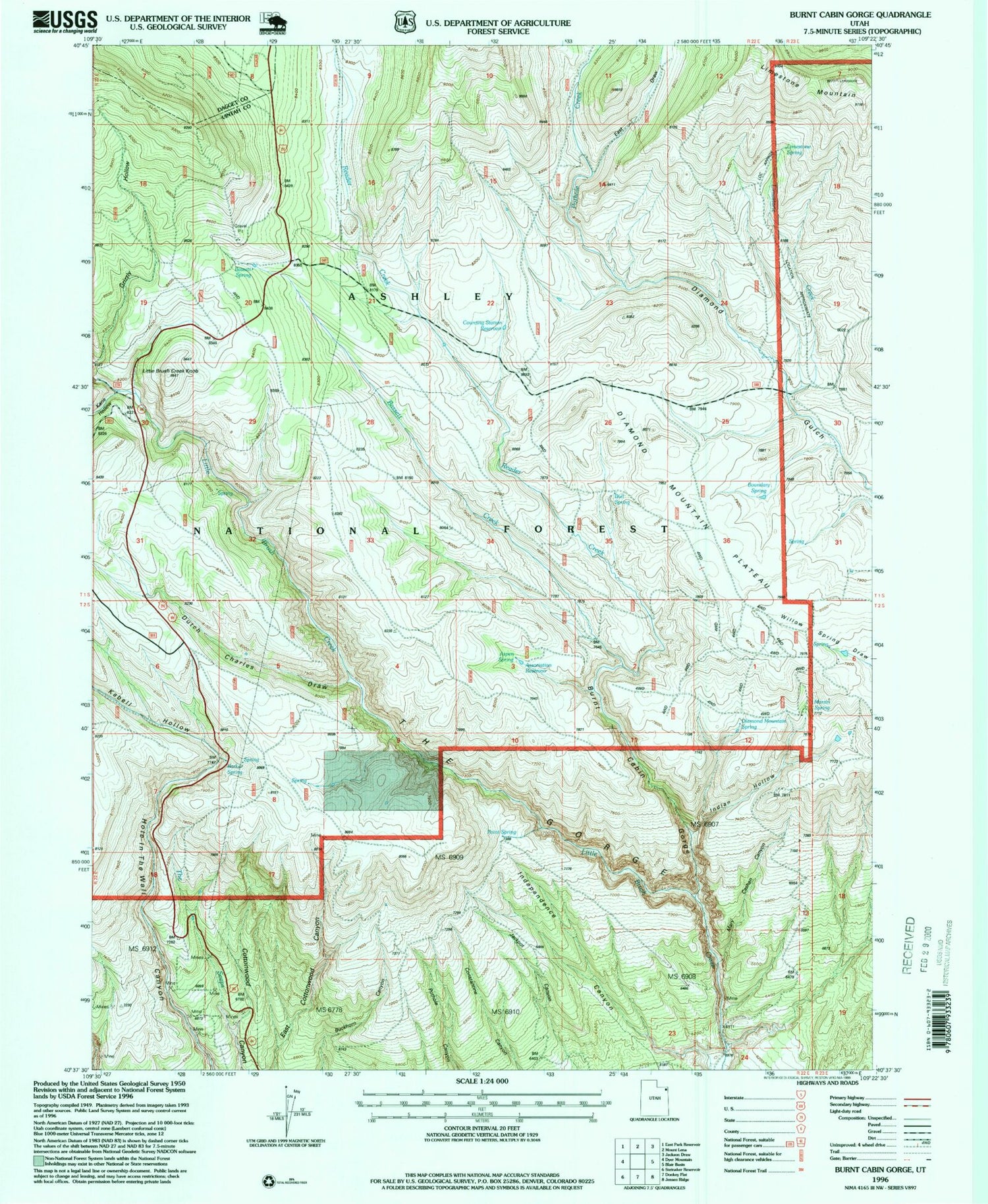 Classic USGS Burnt Cabin Gorge Utah 7.5'x7.5' Topo Map Image