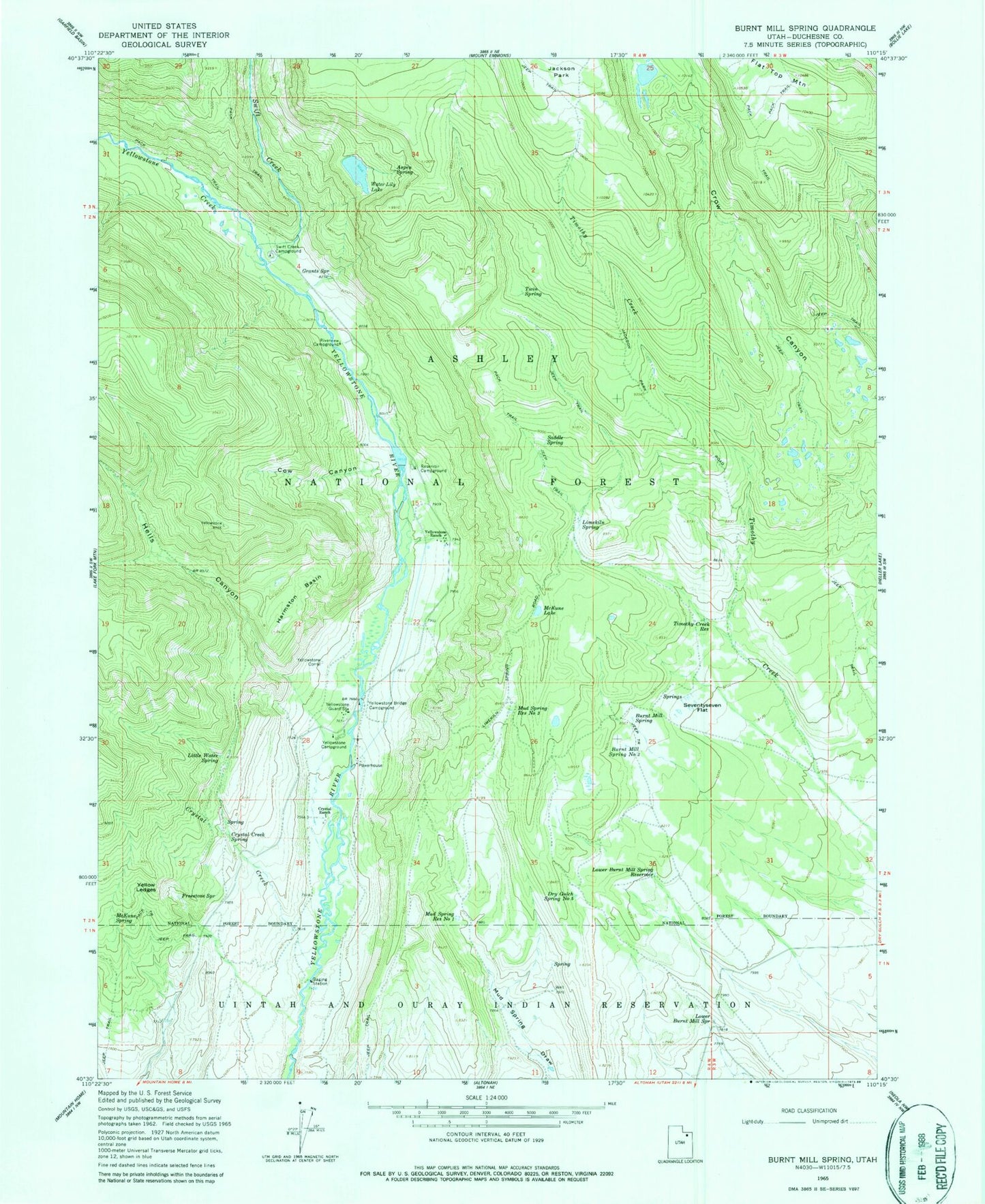 Classic USGS Burnt Mill Spring Utah 7.5'x7.5' Topo Map Image