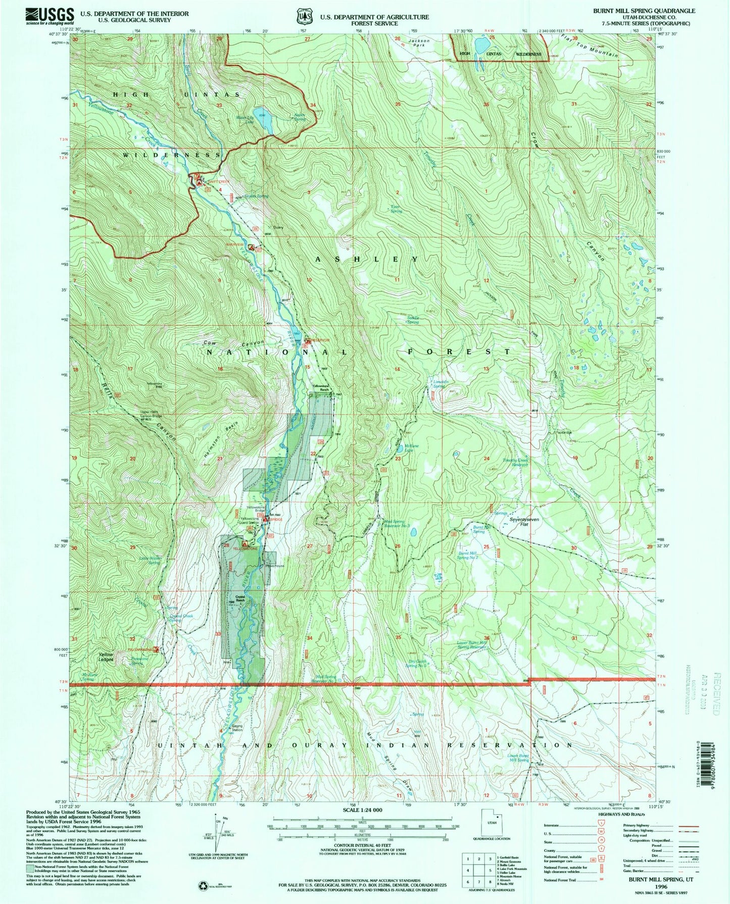Classic USGS Burnt Mill Spring Utah 7.5'x7.5' Topo Map Image