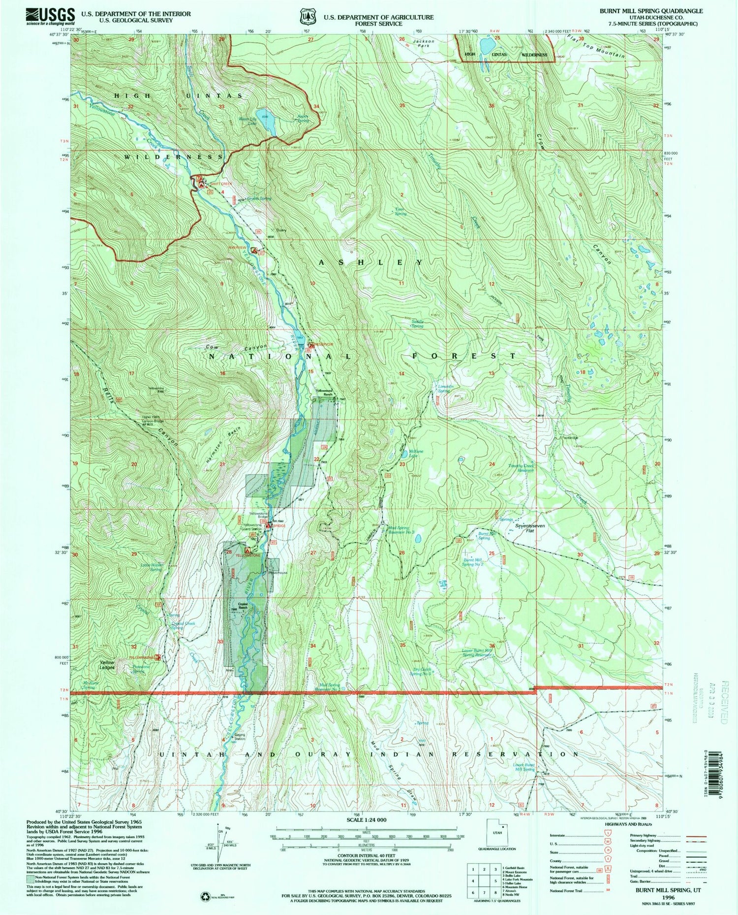 Classic USGS Burnt Mill Spring Utah 7.5'x7.5' Topo Map Image