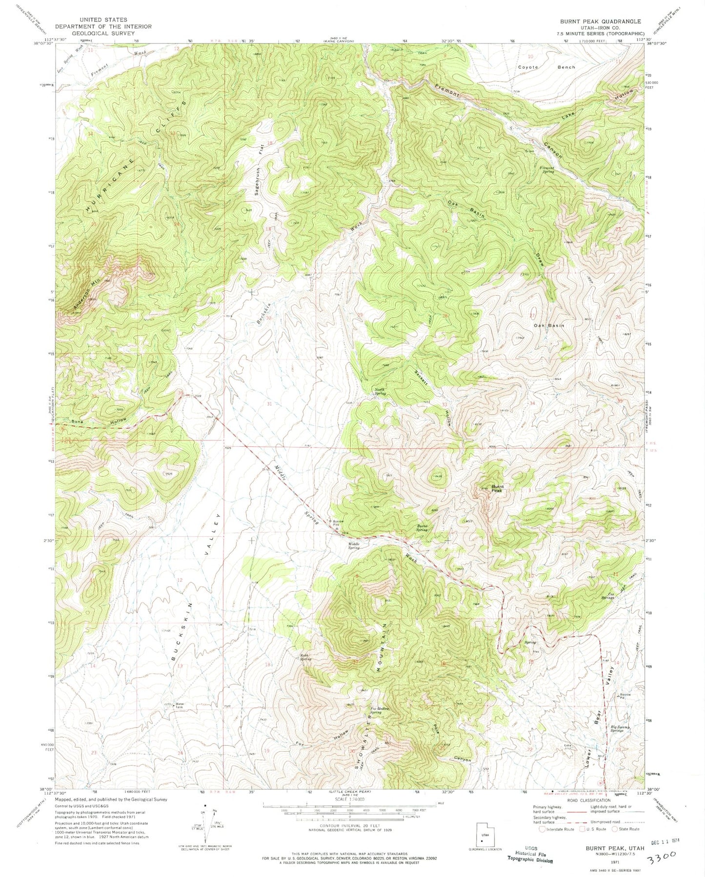 Classic USGS Burnt Peak Utah 7.5'x7.5' Topo Map Image