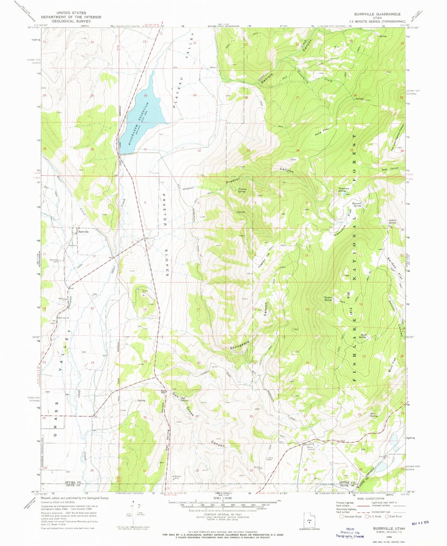 Classic USGS Burrville Utah 7.5'x7.5' Topo Map Image