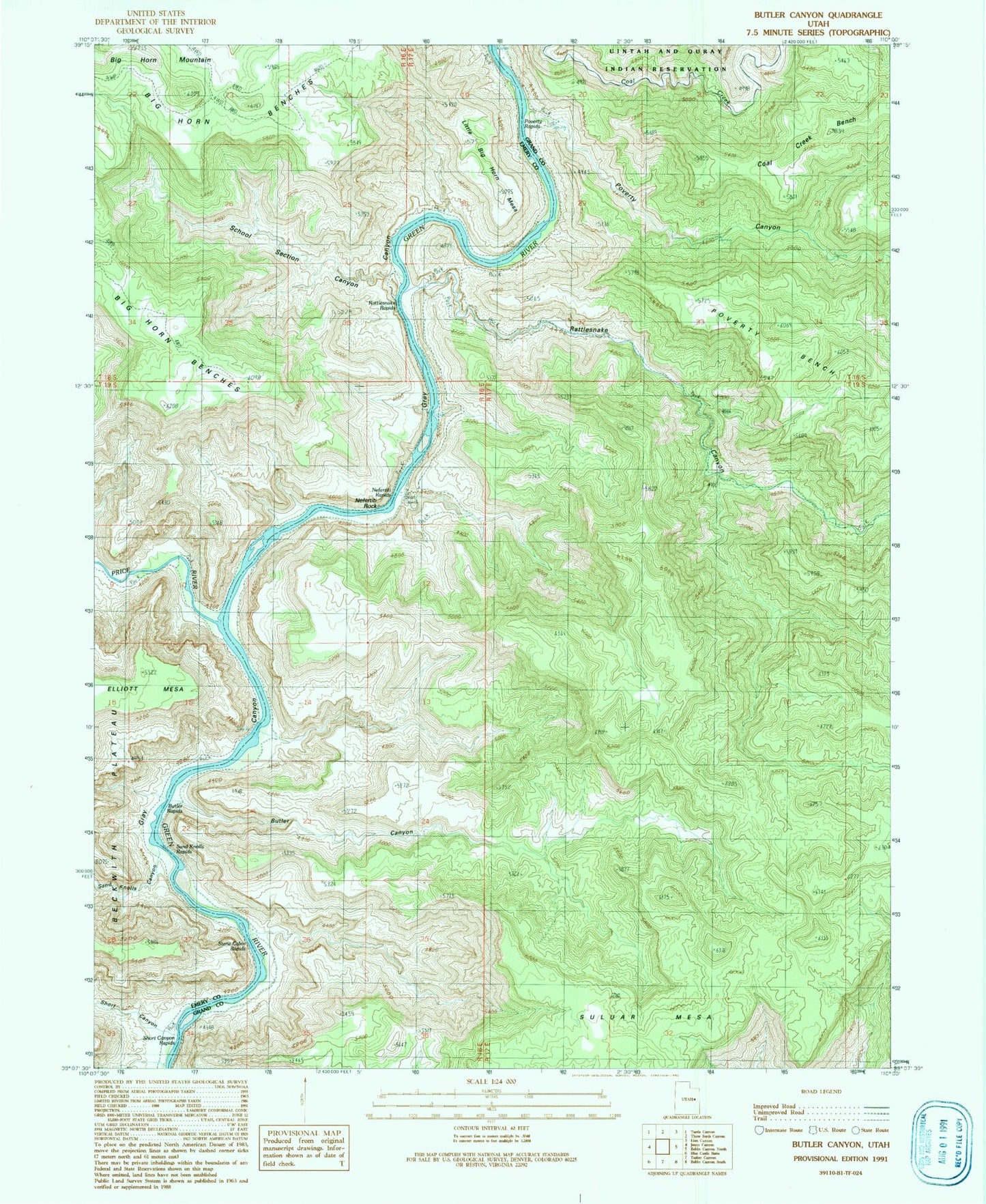 Classic USGS Butler Canyon Utah 7.5'x7.5' Topo Map Image