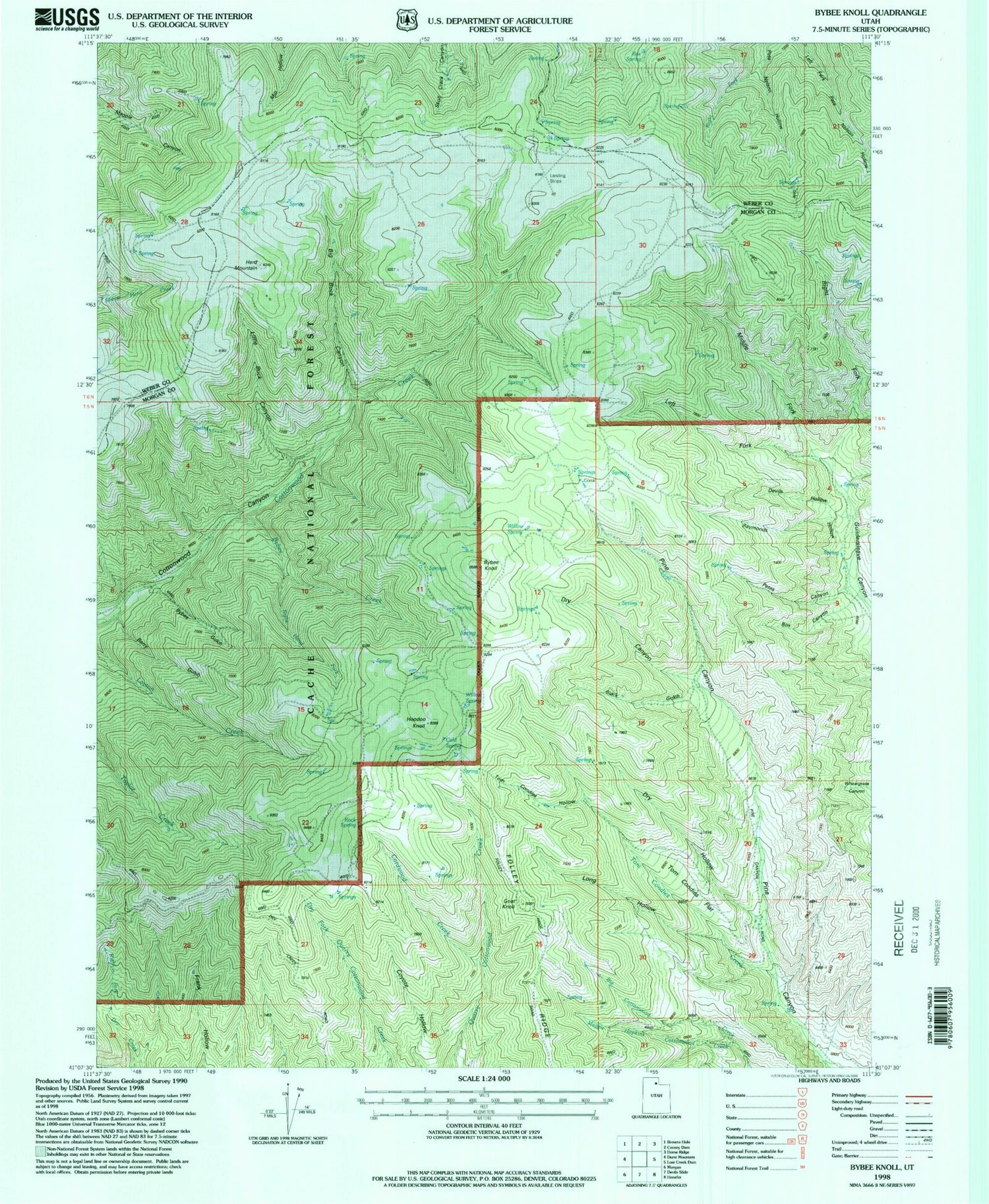 Classic USGS Bybee Knoll Utah 7.5'x7.5' Topo Map Image