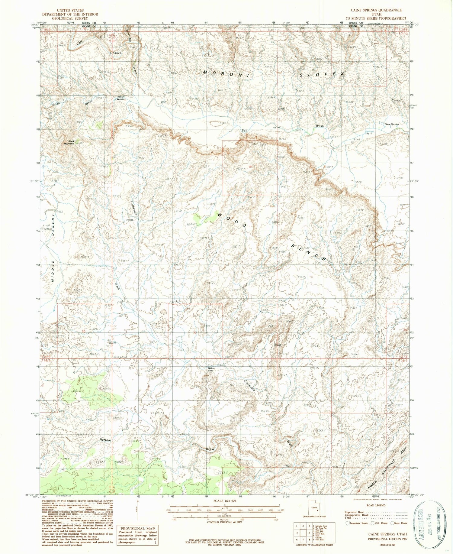 Classic USGS Caine Springs Utah 7.5'x7.5' Topo Map Image