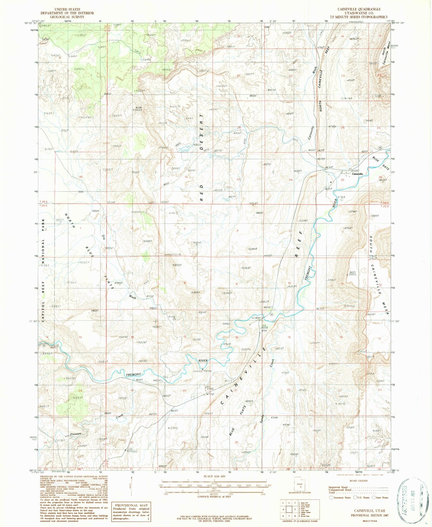 Classic USGS Caineville Utah 7.5'x7.5' Topo Map Image