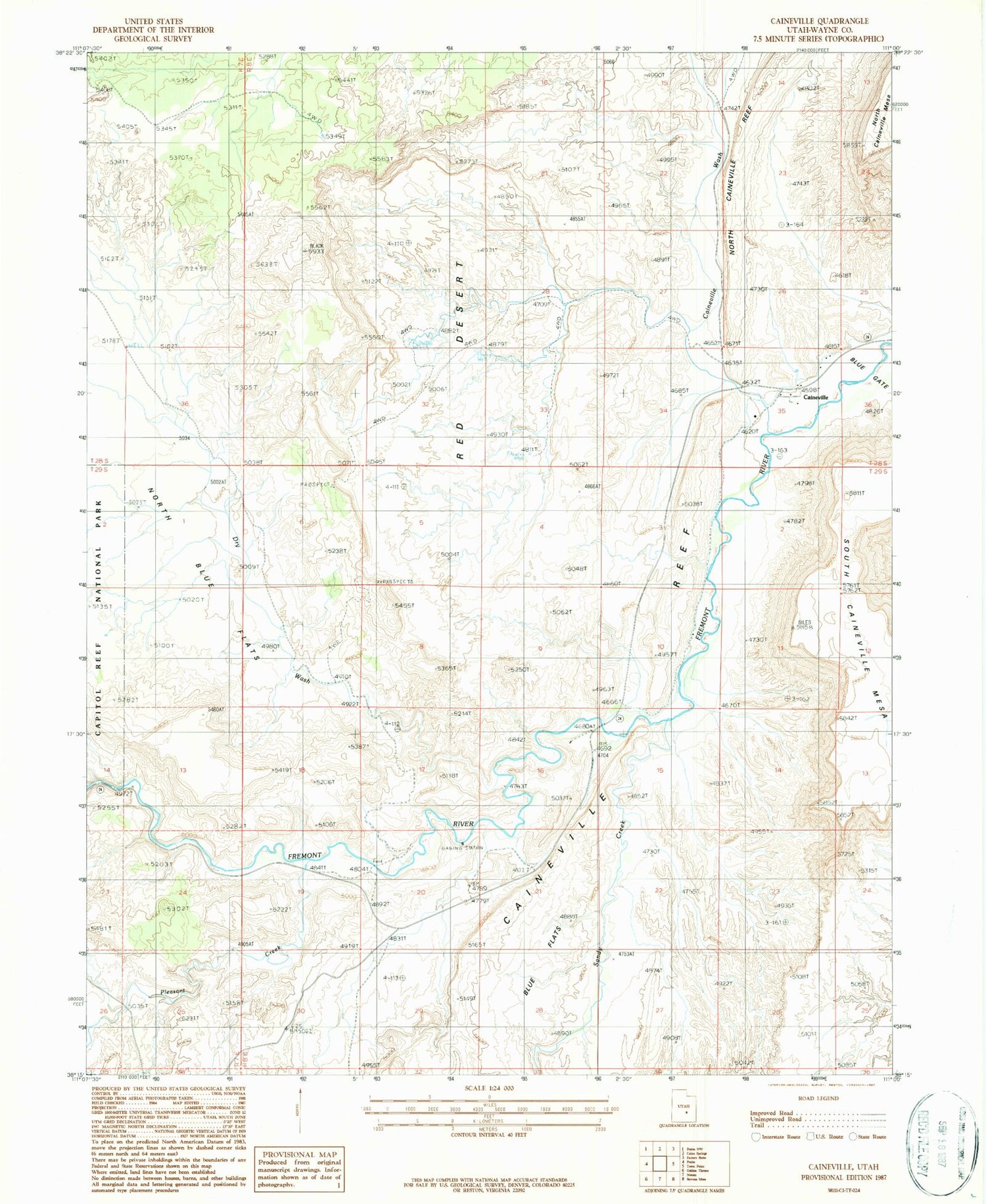 Classic USGS Caineville Utah 7.5'x7.5' Topo Map Image