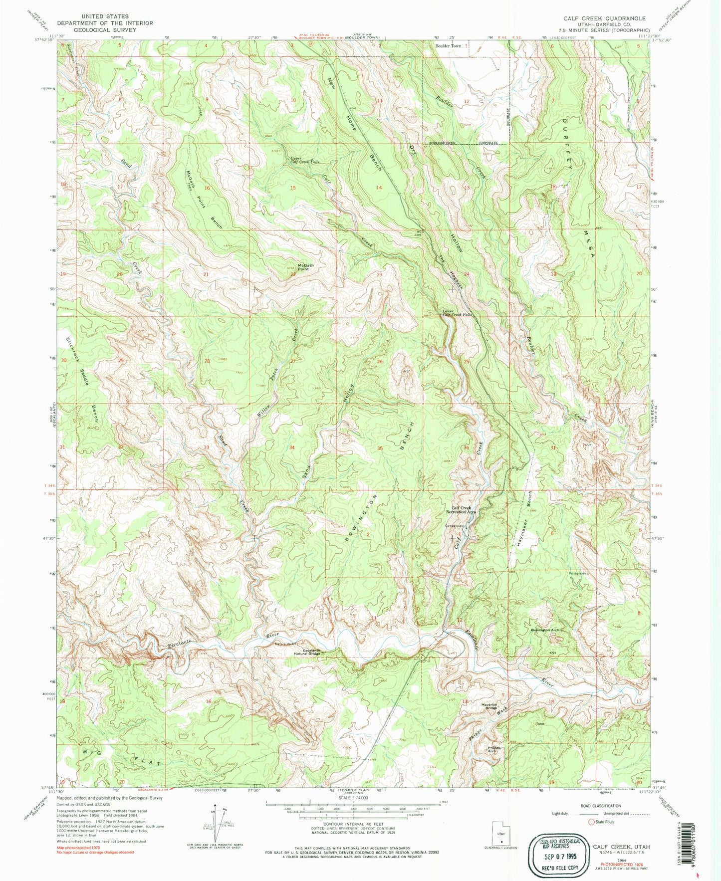 Classic USGS Calf Creek Utah 7.5'x7.5' Topo Map Image