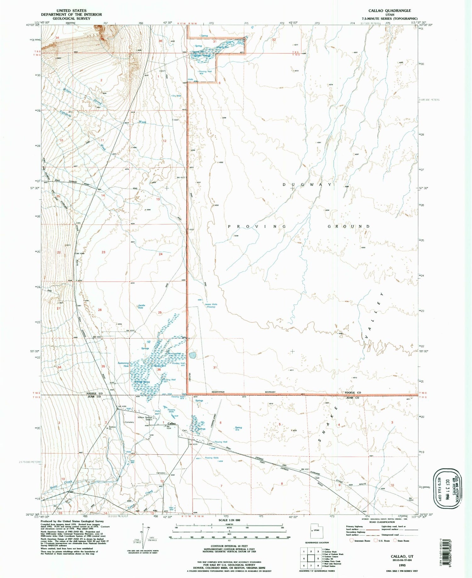 Classic USGS Callao Utah 7.5'x7.5' Topo Map Image