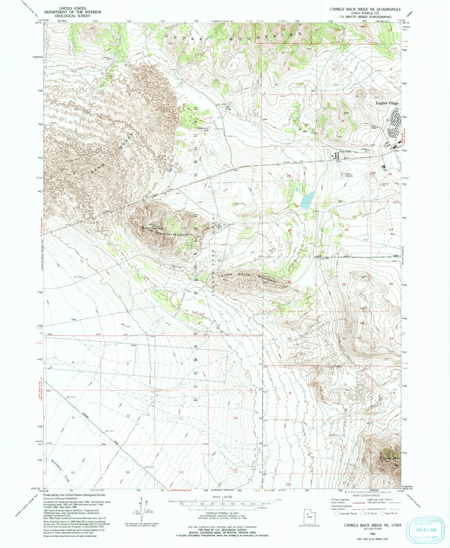 Classic USGS Camels Back Ridge NE Utah 7.5'x7.5' Topo Map Image