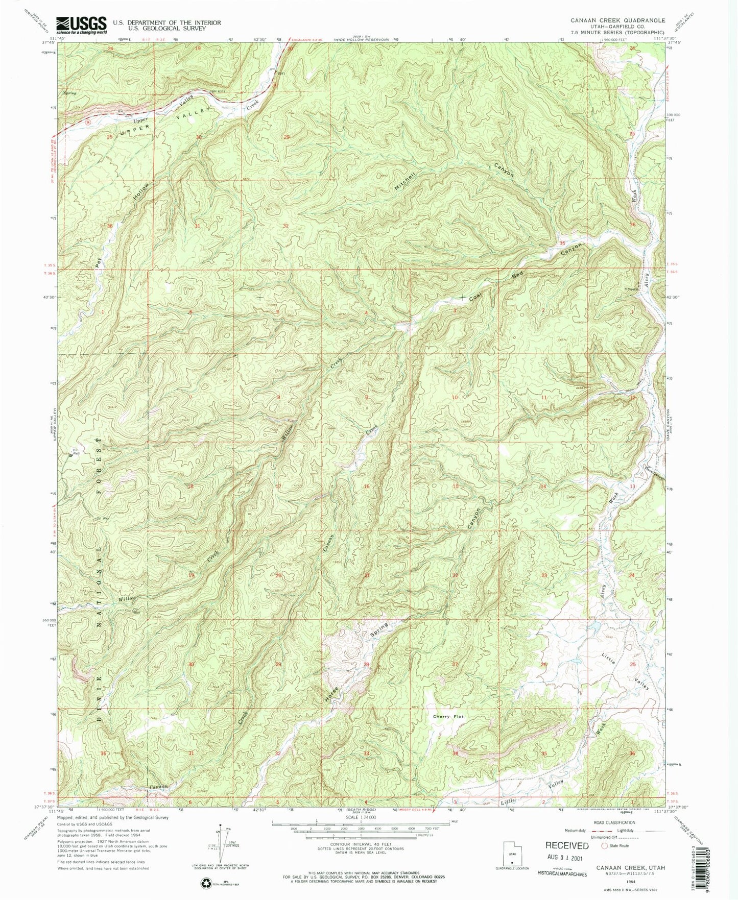 Classic USGS Canaan Creek Utah 7.5'x7.5' Topo Map Image