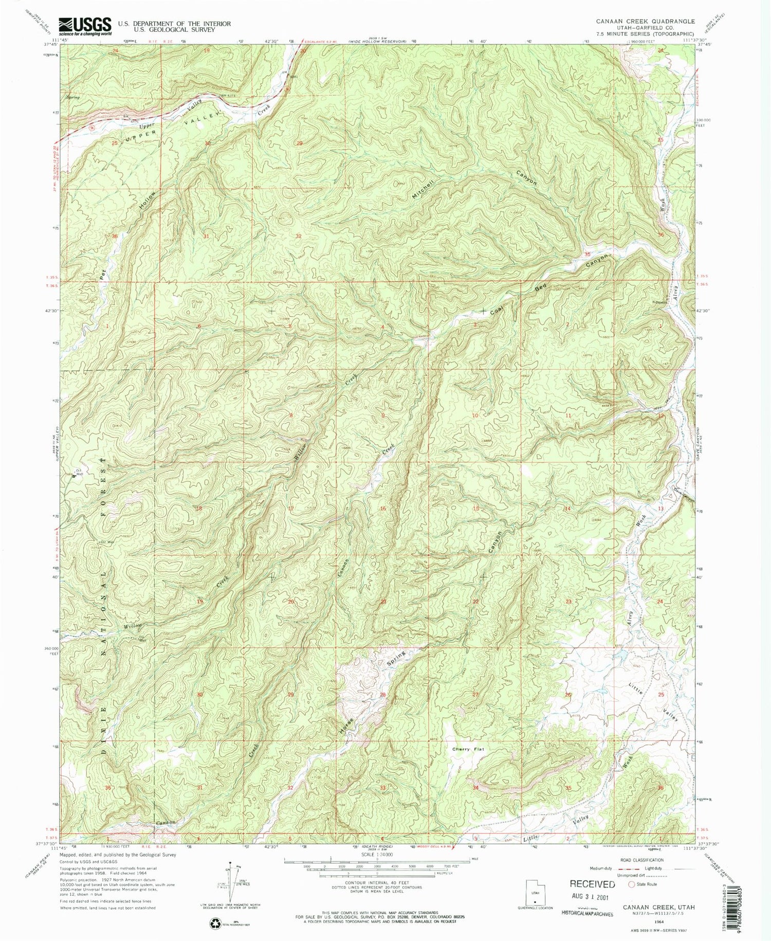 Classic USGS Canaan Creek Utah 7.5'x7.5' Topo Map Image