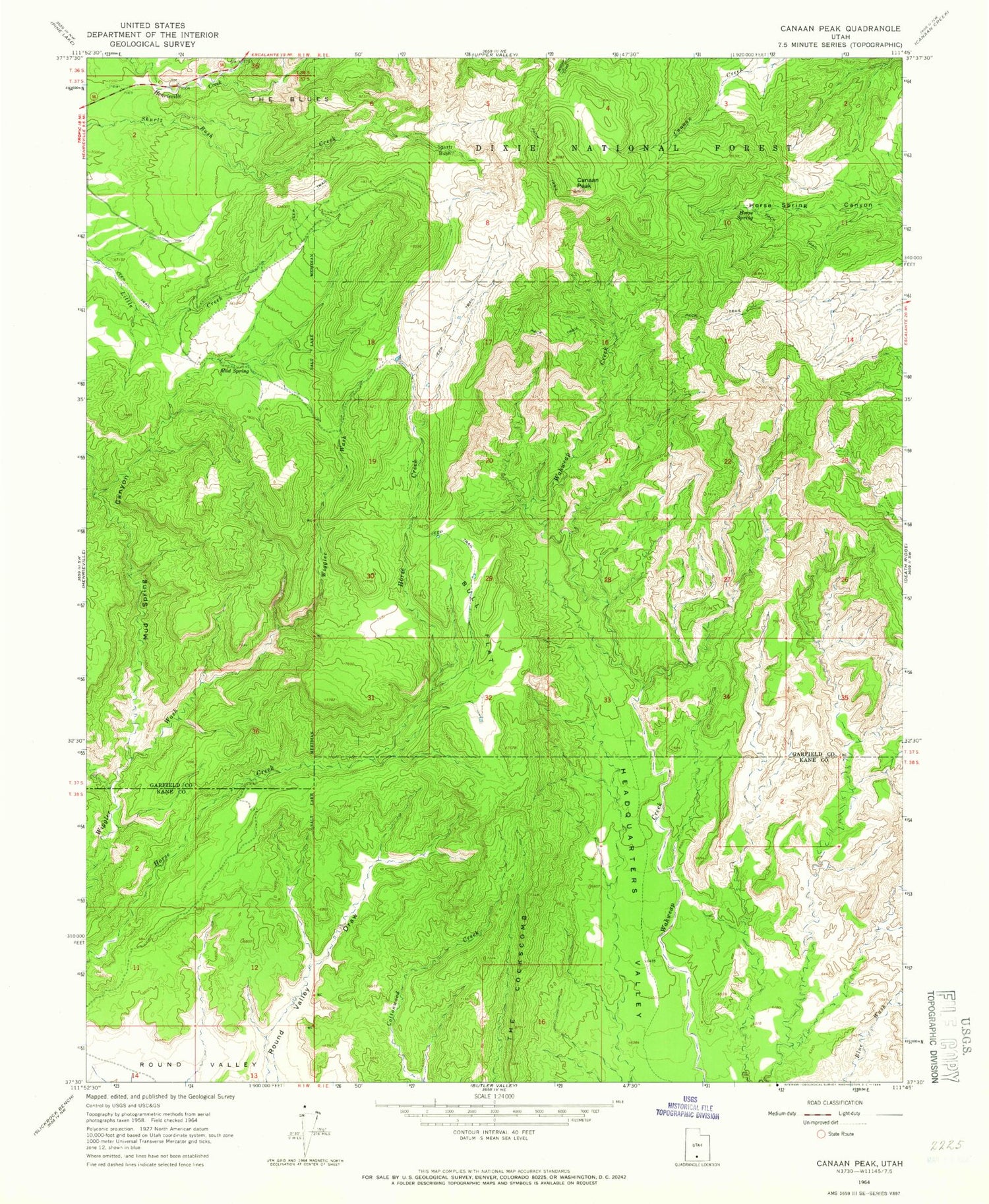 Classic USGS Canaan Peak Utah 7.5'x7.5' Topo Map Image