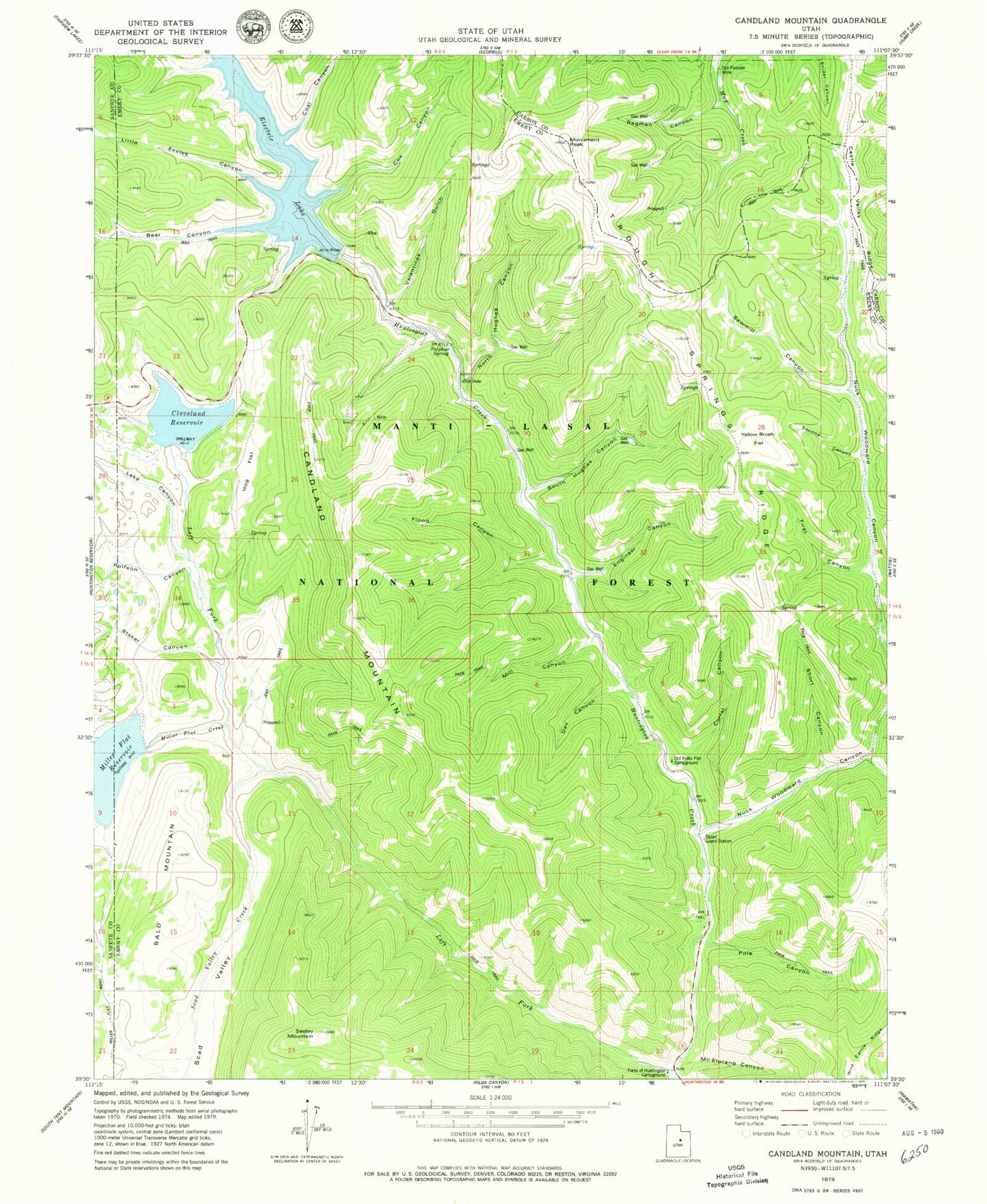 Classic USGS Candland Mountain Utah 7.5'x7.5' Topo Map Image