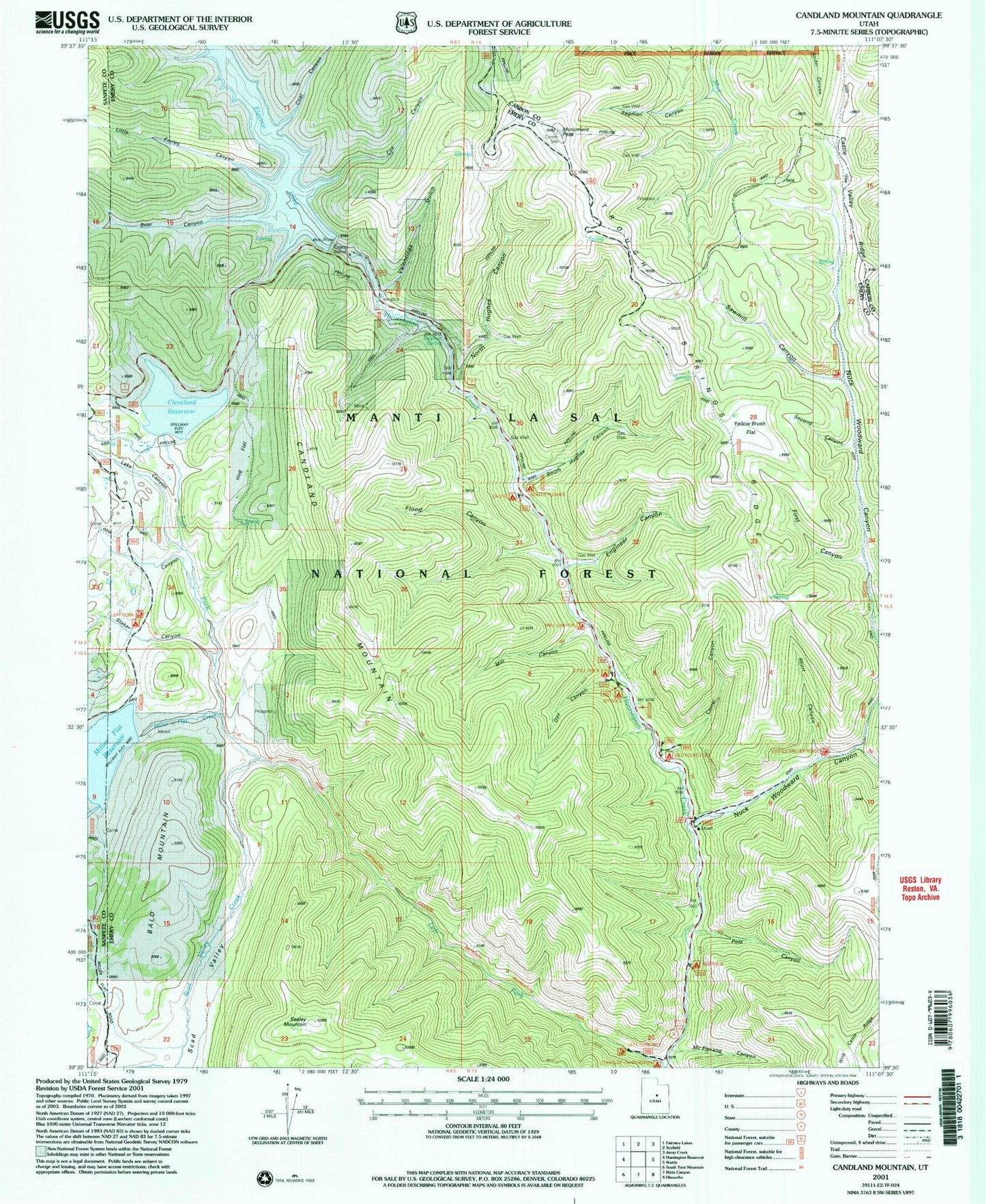 Classic USGS Candland Mountain Utah 7.5'x7.5' Topo Map Image