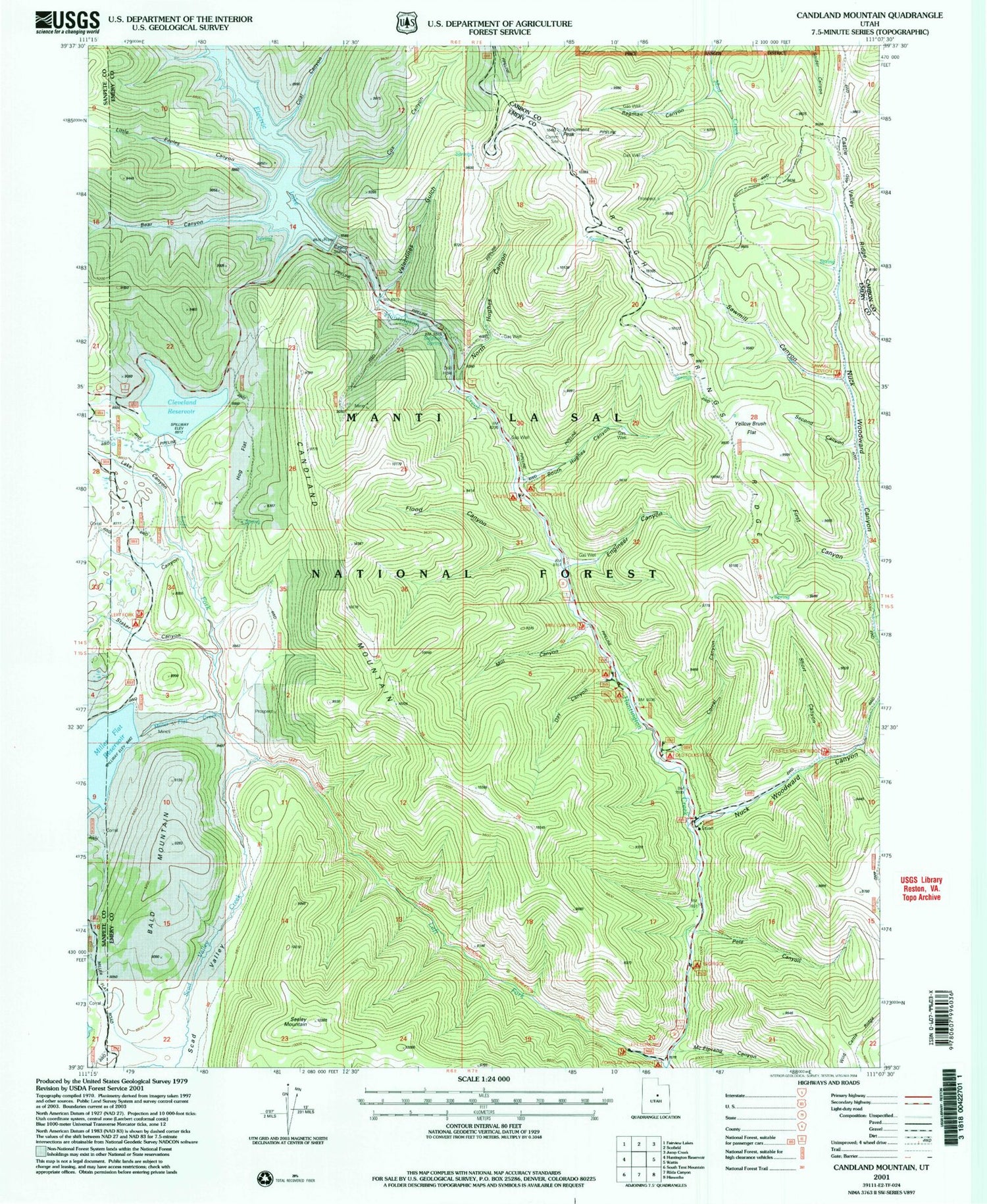 Classic USGS Candland Mountain Utah 7.5'x7.5' Topo Map Image