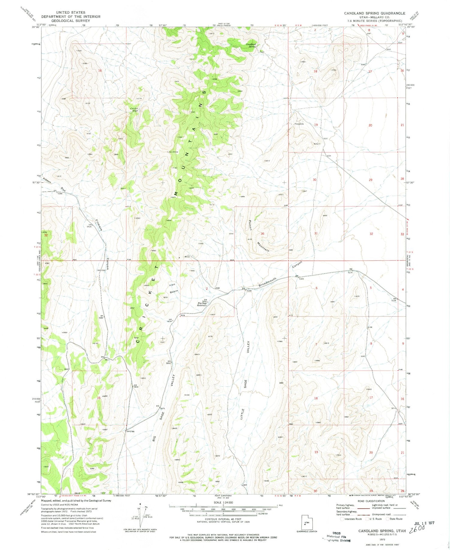 Classic USGS Candland Spring Utah 7.5'x7.5' Topo Map Image
