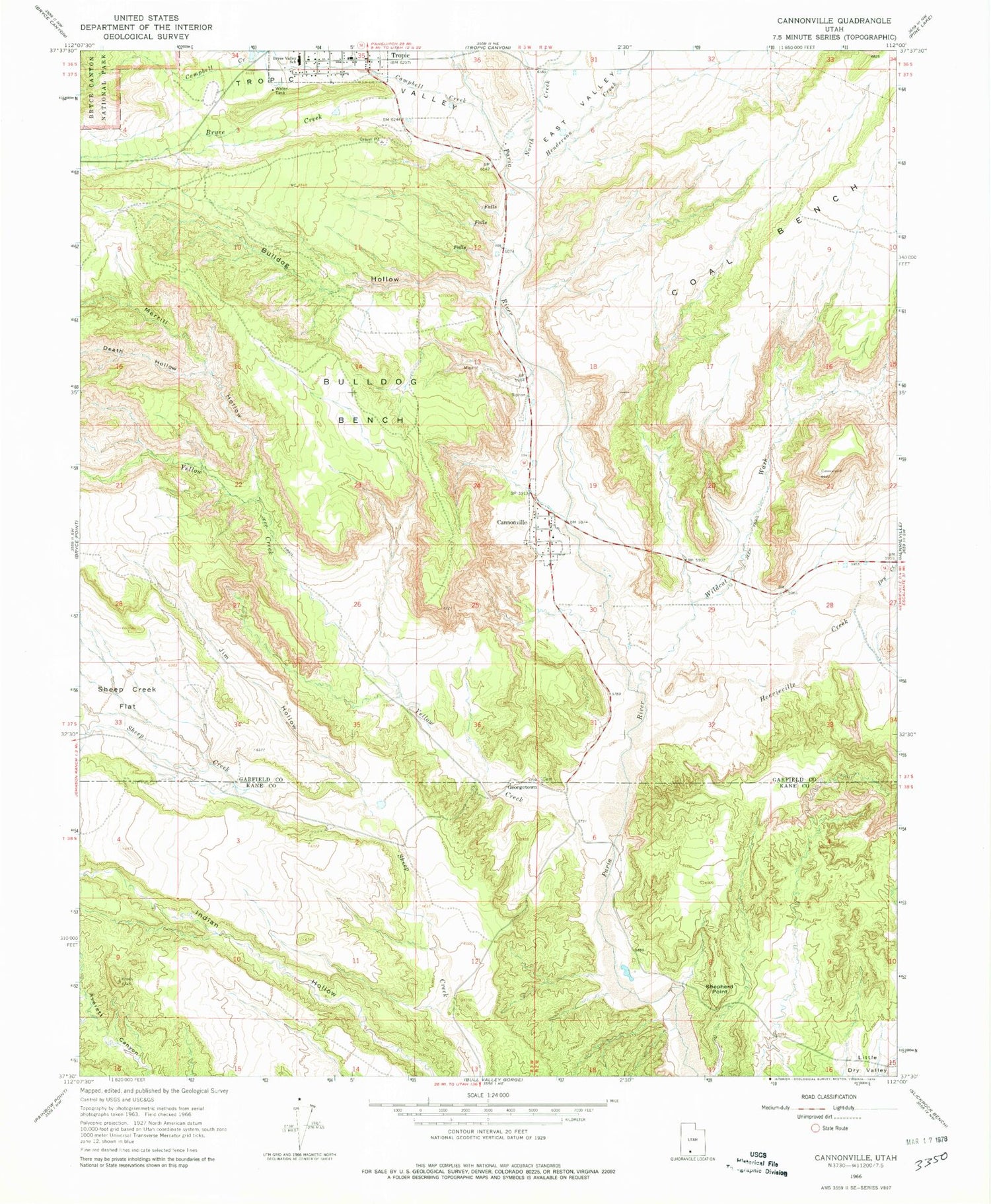 Classic USGS Cannonville Utah 7.5'x7.5' Topo Map Image